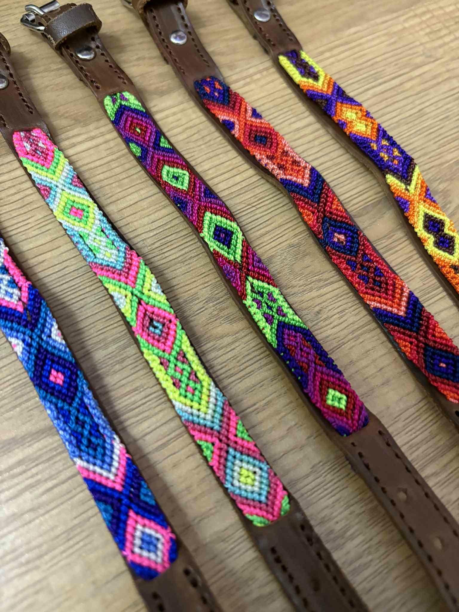 Image of Handmade Leather Small Dog Collar: Mexican Aztec Design