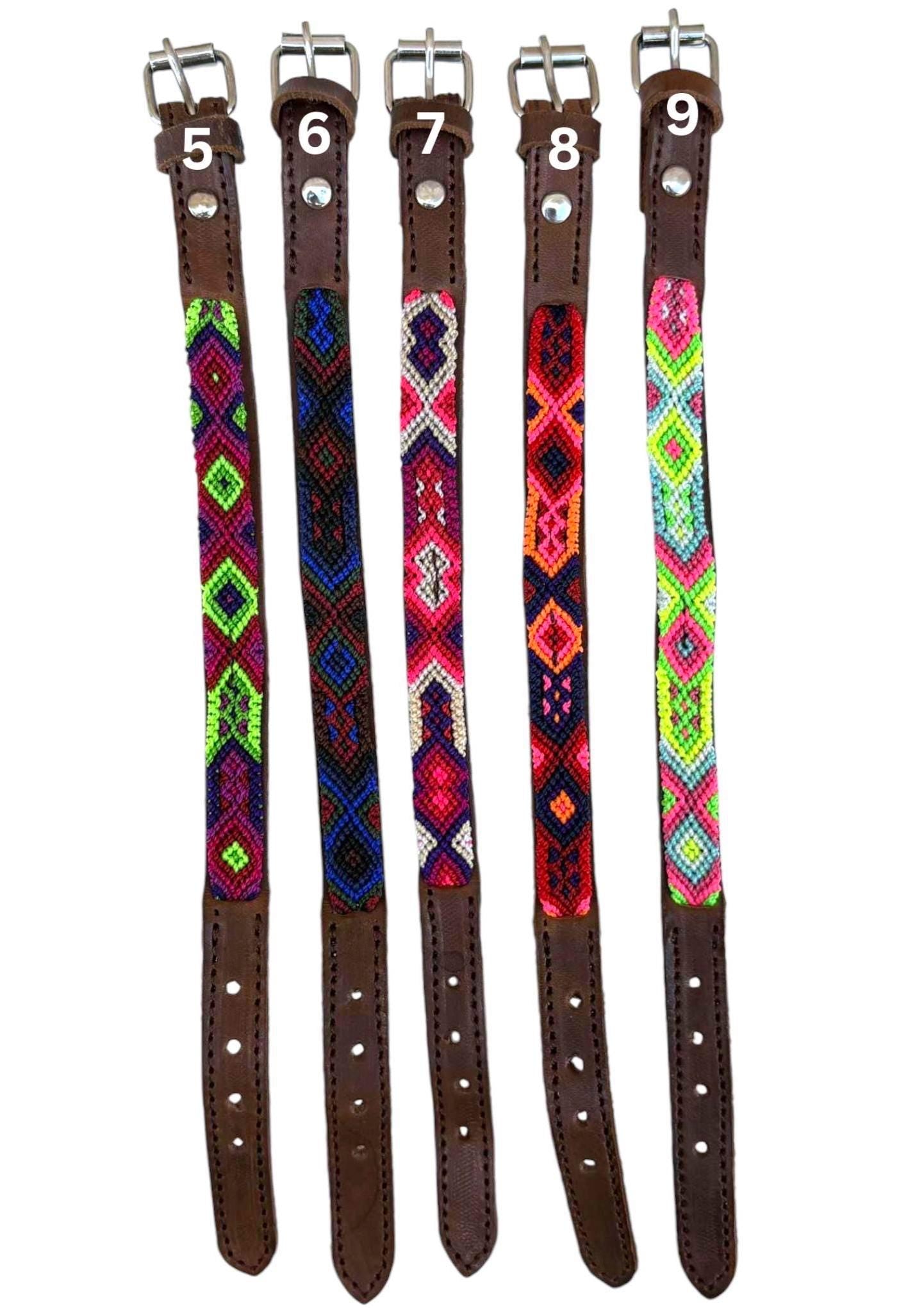 Image of Handmade Leather Small Dog Collar: Mexican Aztec Design