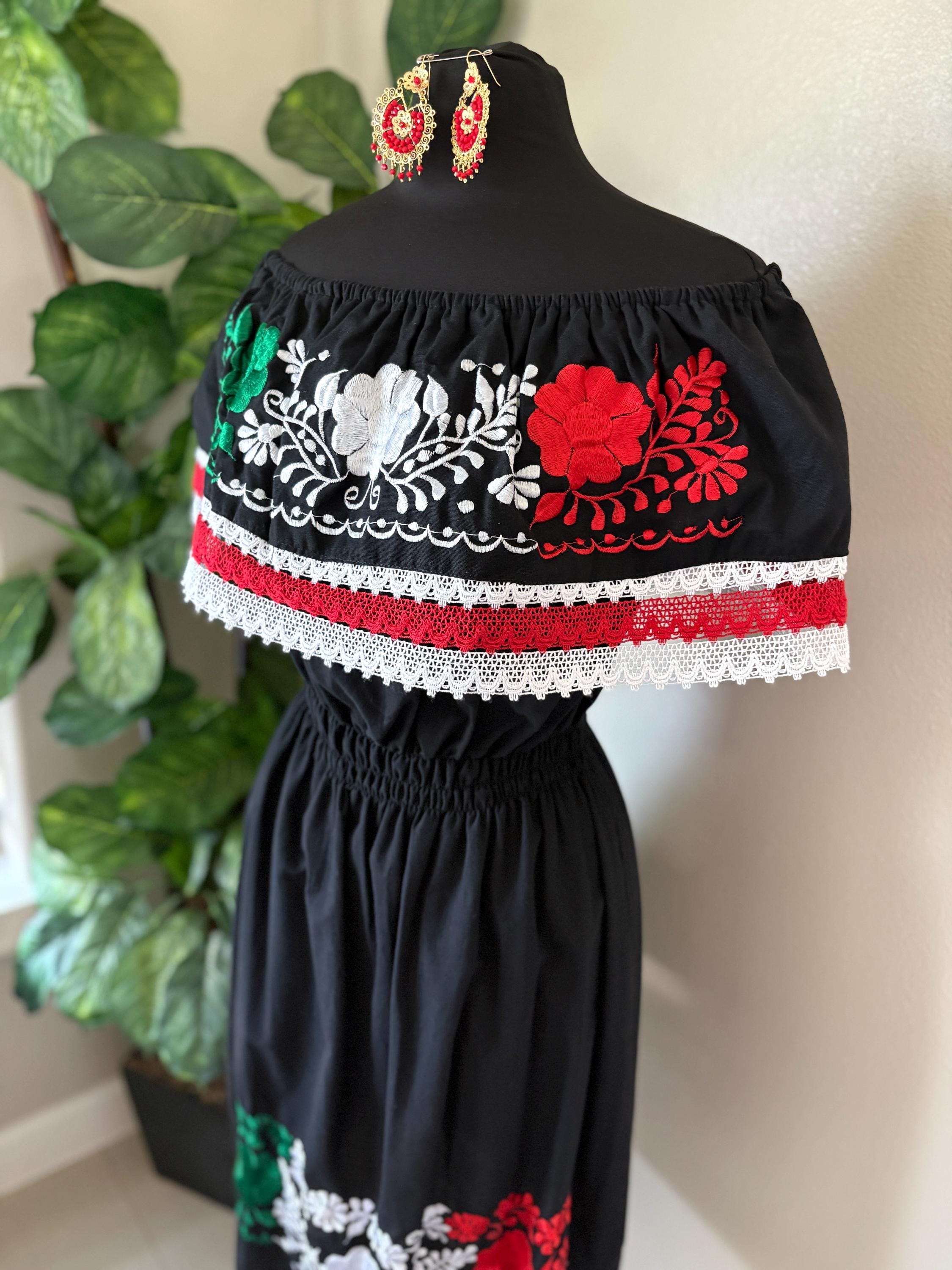 Image of Embroidered Manta Cotton Off-Shoulder Dress: Cinco de Mayo Mexican Fiesta