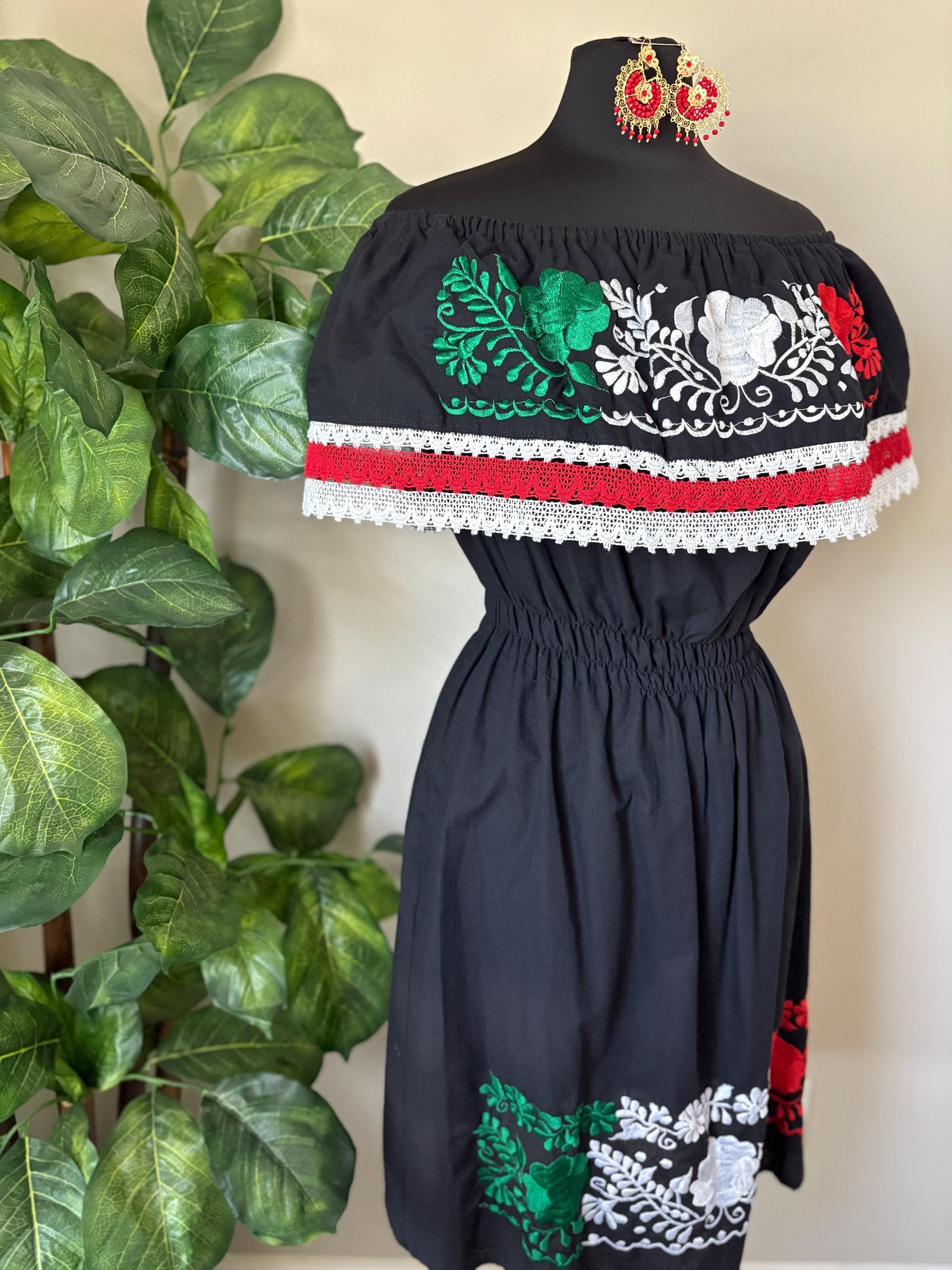 Image of Embroidered Manta Cotton Off-Shoulder Dress: Cinco de Mayo Mexican Fiesta