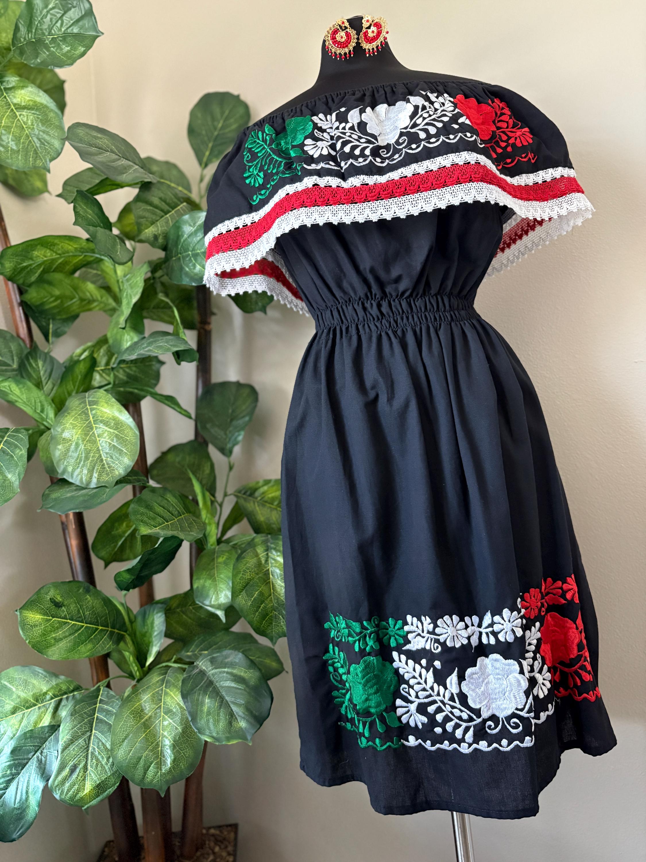 Image of Embroidered Manta Cotton Off-Shoulder Dress: Cinco de Mayo Mexican Fiesta