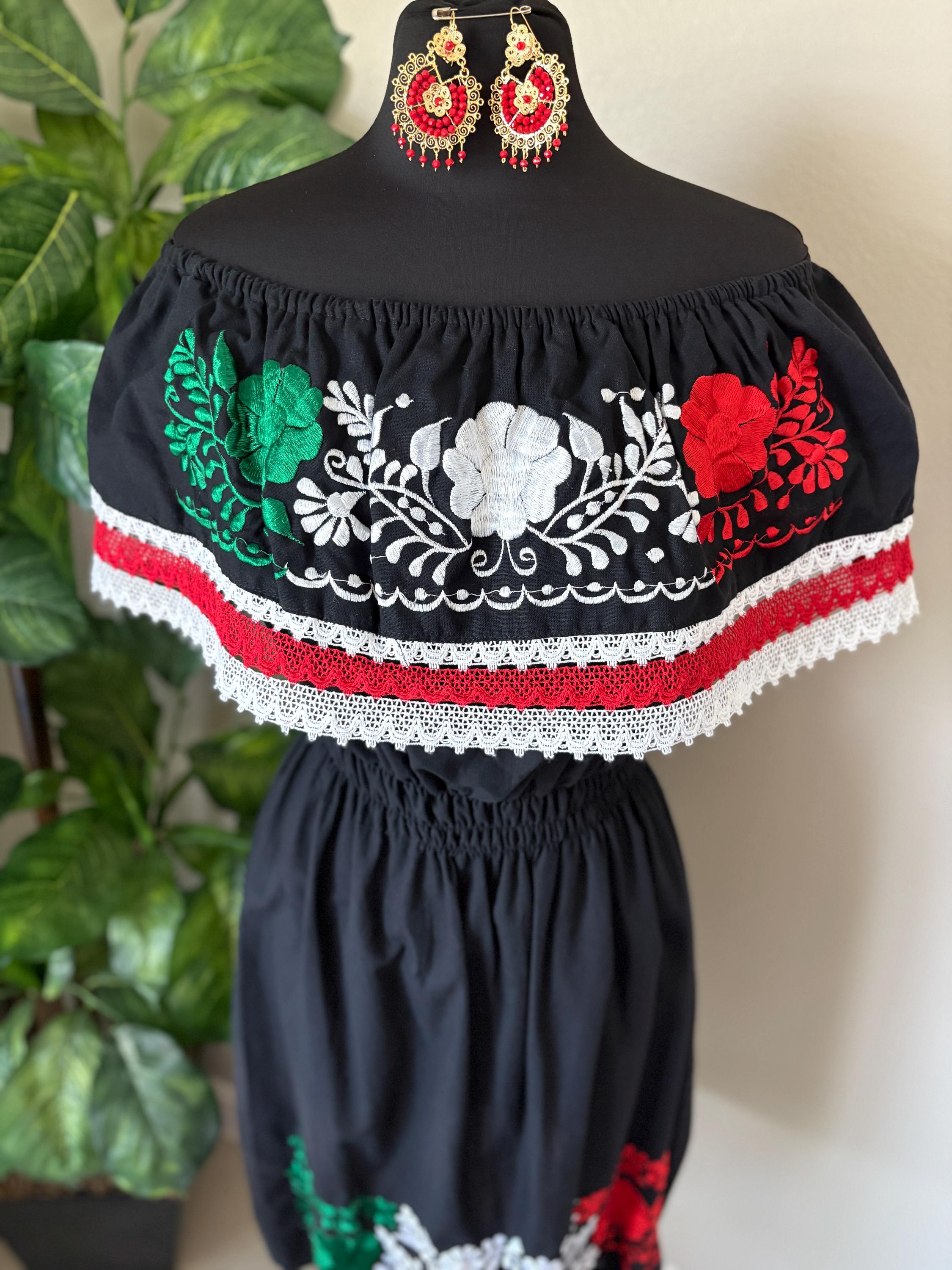 Image of Embroidered Manta Cotton Off-Shoulder Dress: Cinco de Mayo Mexican Fiesta
