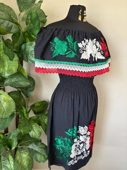 Embroidered Mexican Dress: Off-Shoulder Manta Cotton Fiesta Dress Raquells Embroidered Mexican Dress: Off-Shoulder Manta Cotton Fiesta Dress Raquells