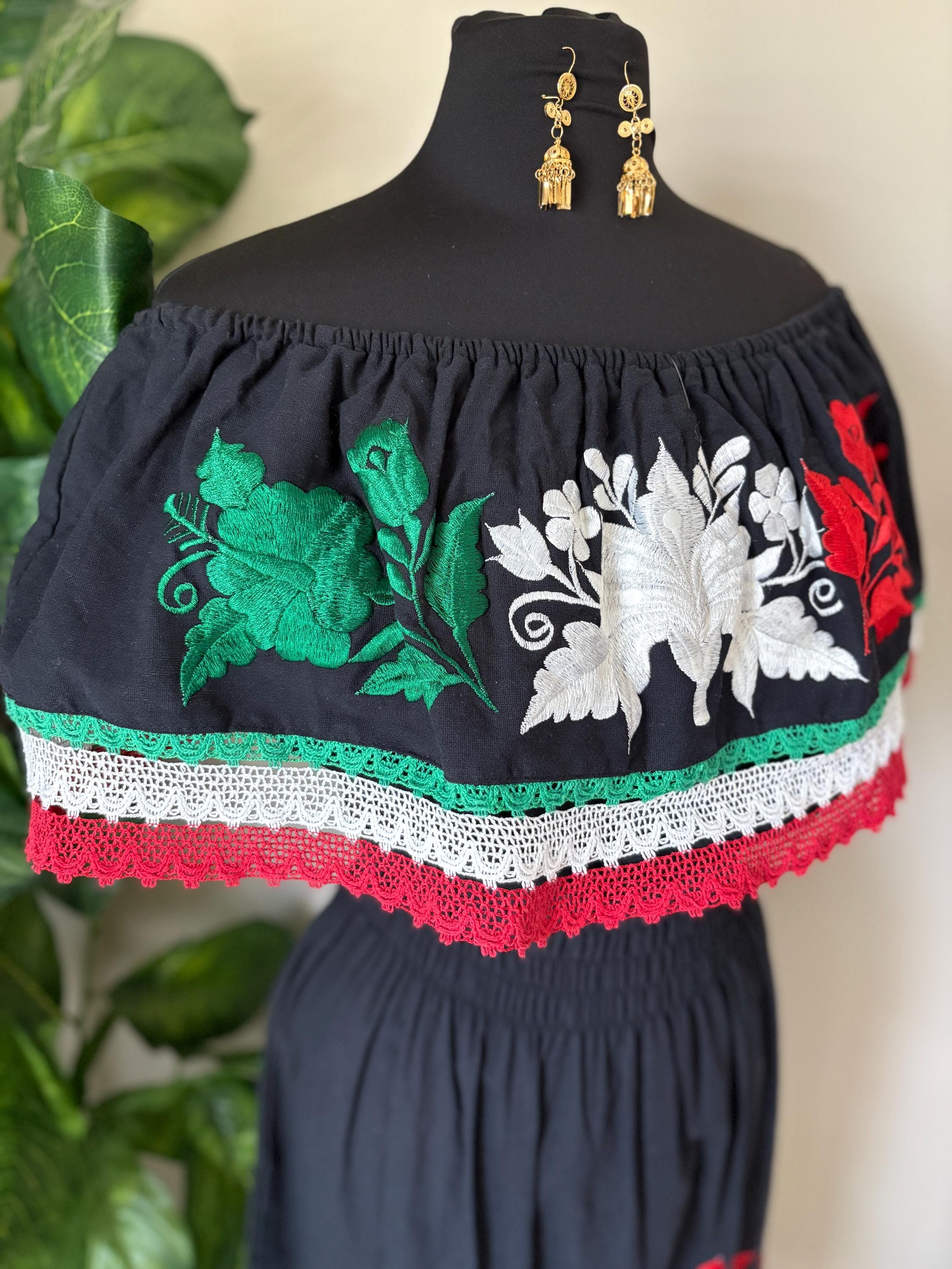 Embroidered Mexican Dress: Off-Shoulder Manta Cotton Fiesta Dress