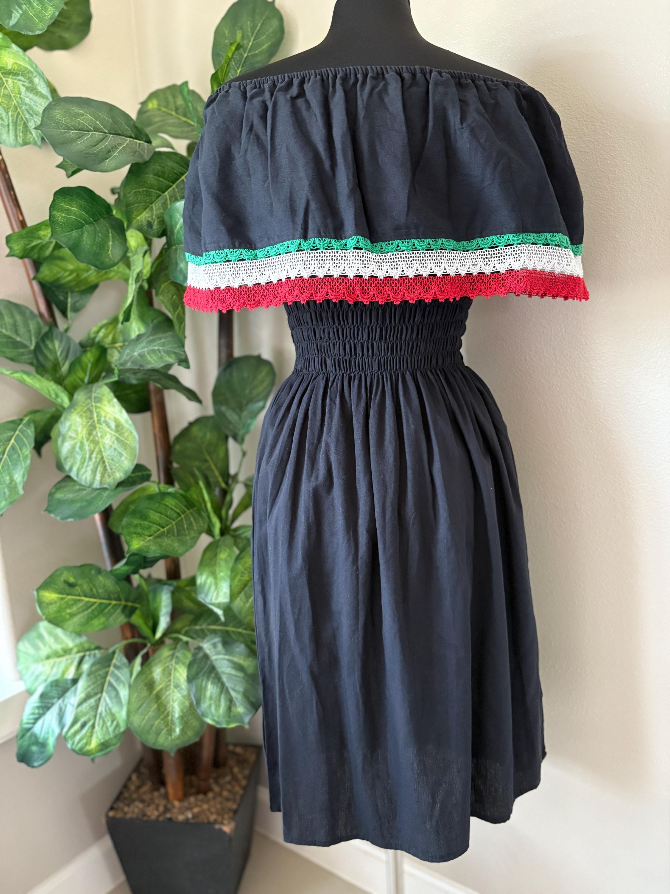 Embroidered Mexican Dress: Off-Shoulder Manta Cotton Fiesta Dress Raquells Embroidered Mexican Dress: Off-Shoulder Manta Cotton Fiesta Dress Raquells