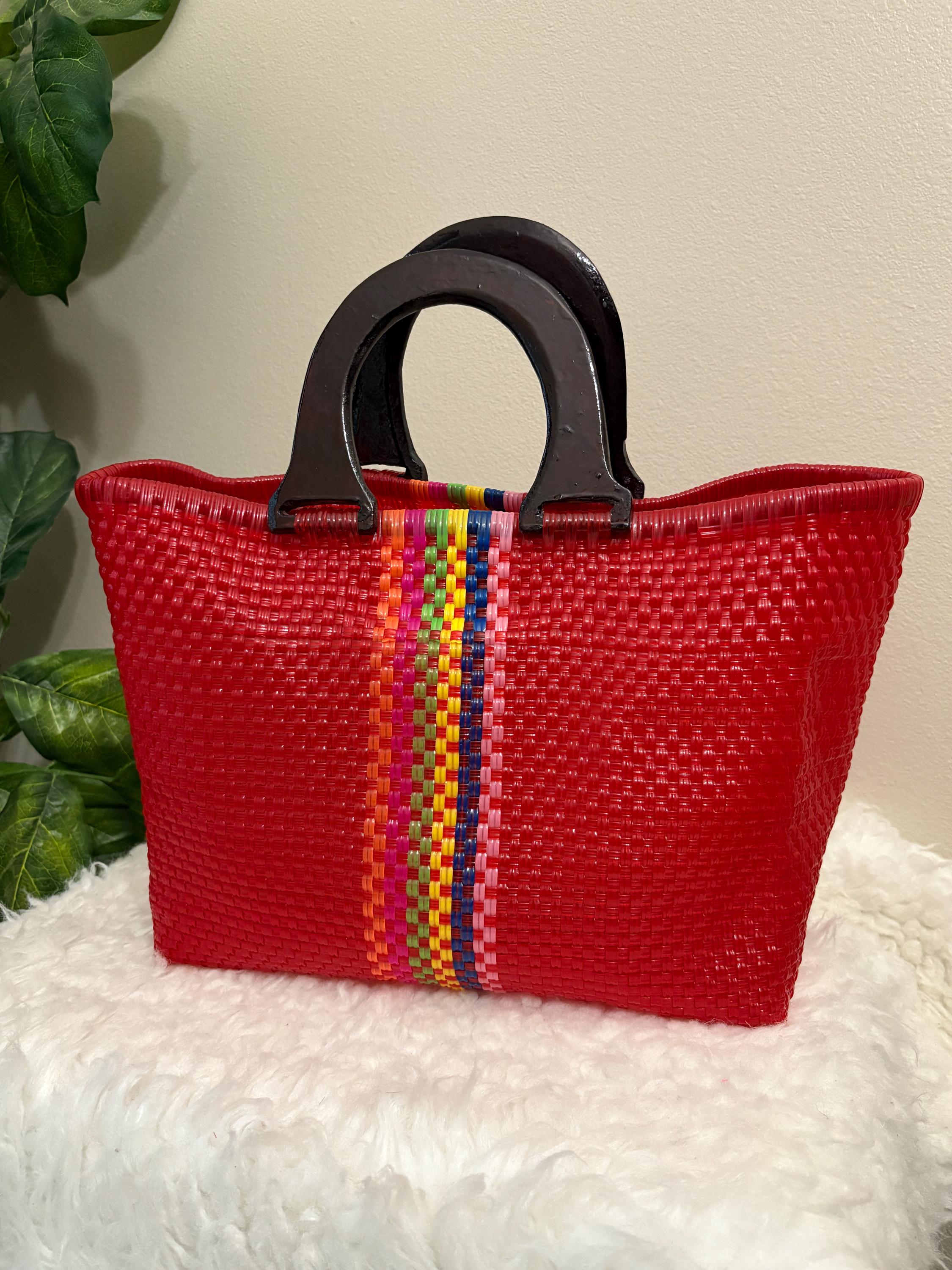 Handwoven Recycled Plastic Tote Bag: Mexican Artisan Beach Grocery Bag