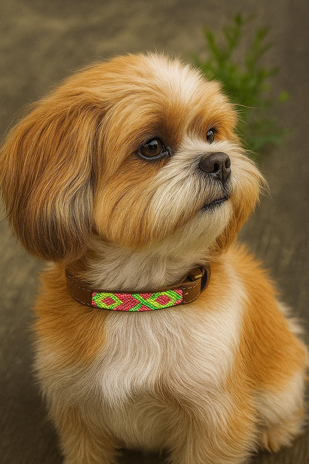 Image of Handmade Leather Small Dog Collar: Mexican Aztec Design