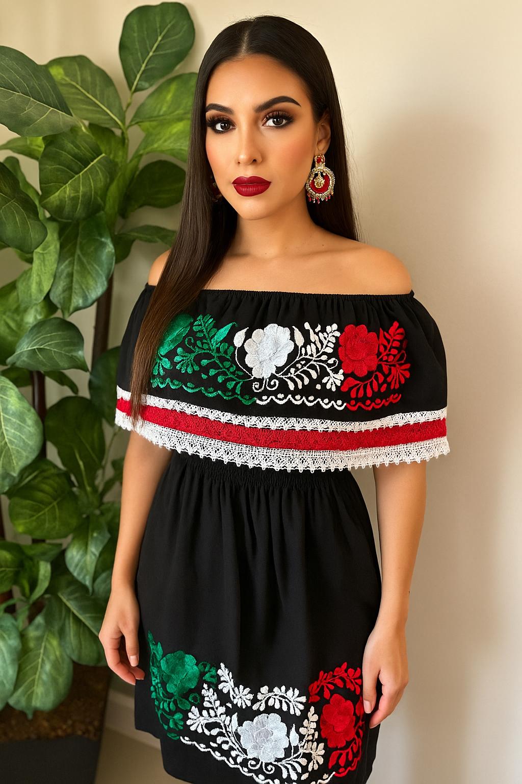 Embroidered Manta Cotton Off-Shoulder Dress: Cinco de Mayo Mexican Fiesta