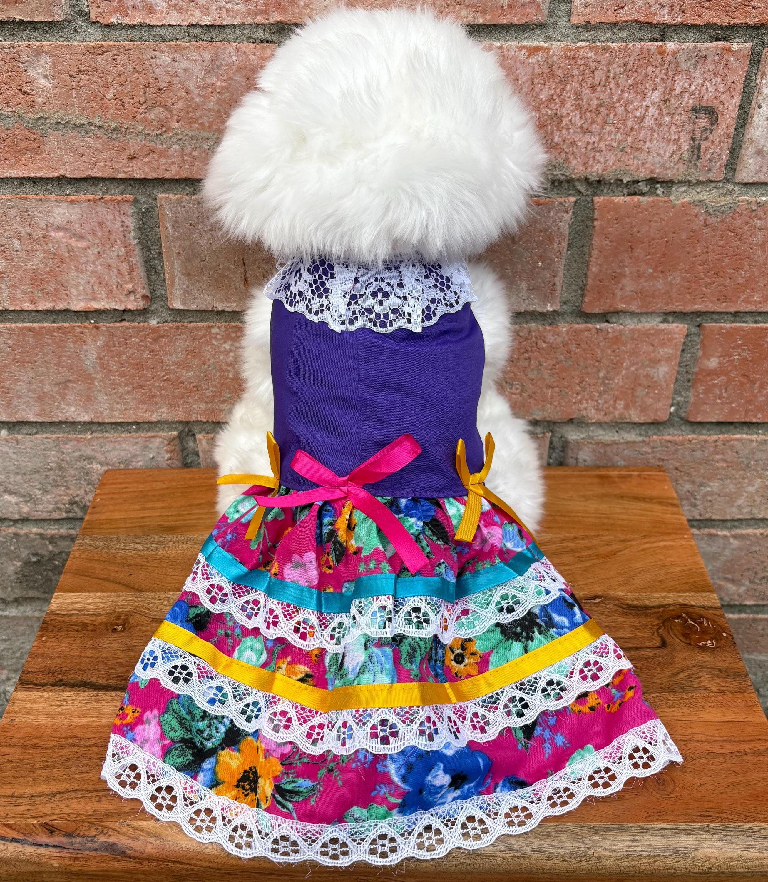Embroidered Floral Dog Dress: Handmade Sinaloa Style Pet Clothing