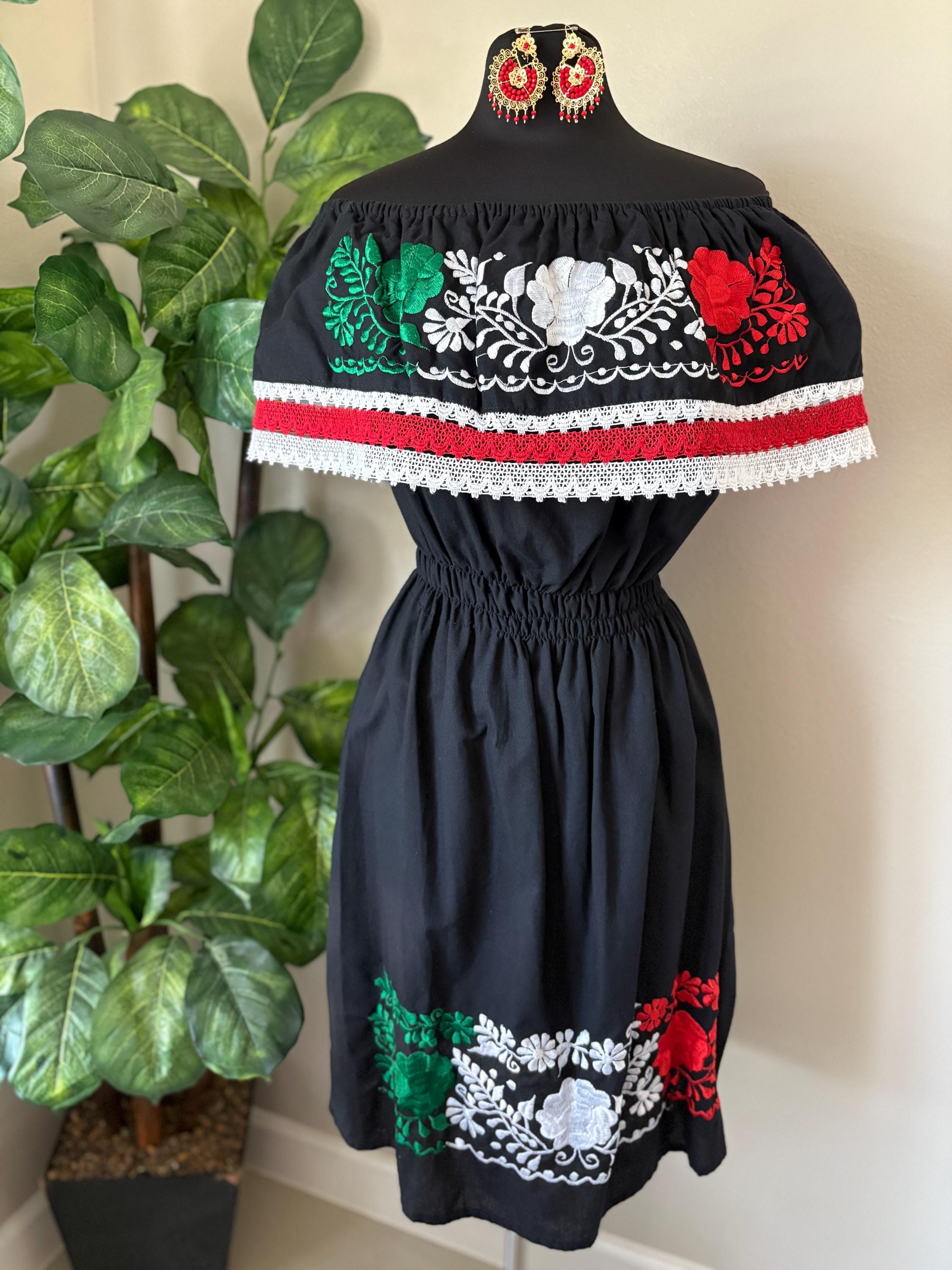 Image of Embroidered Manta Cotton Off-Shoulder Dress: Cinco de Mayo Mexican Fiesta