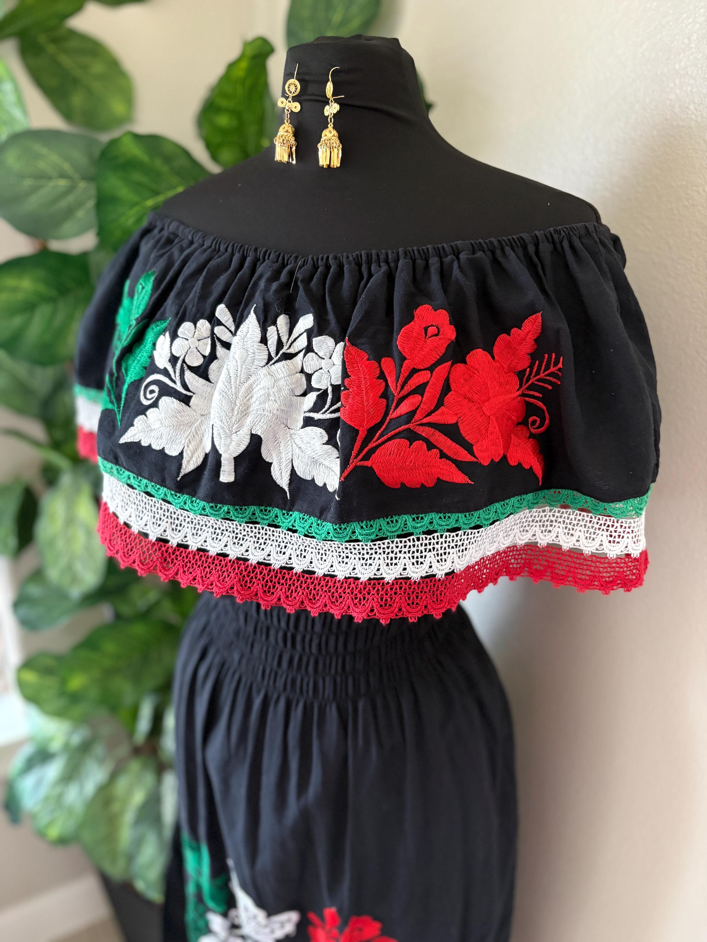 Image of Embroidered Mexican Dress: Off-Shoulder Manta Cotton Fiesta Dress
