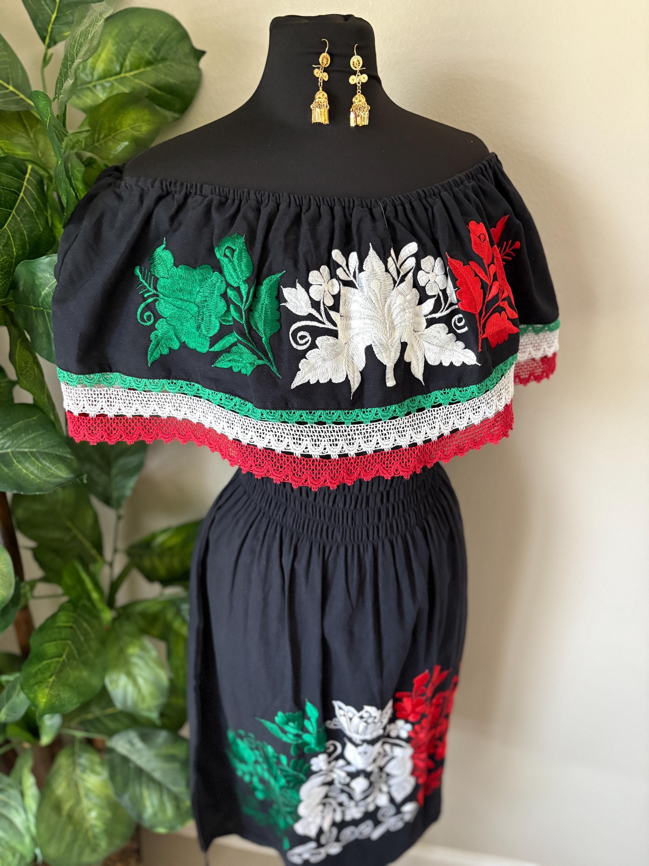 Embroidered Mexican Dress: Off-Shoulder Manta Cotton Fiesta Dress