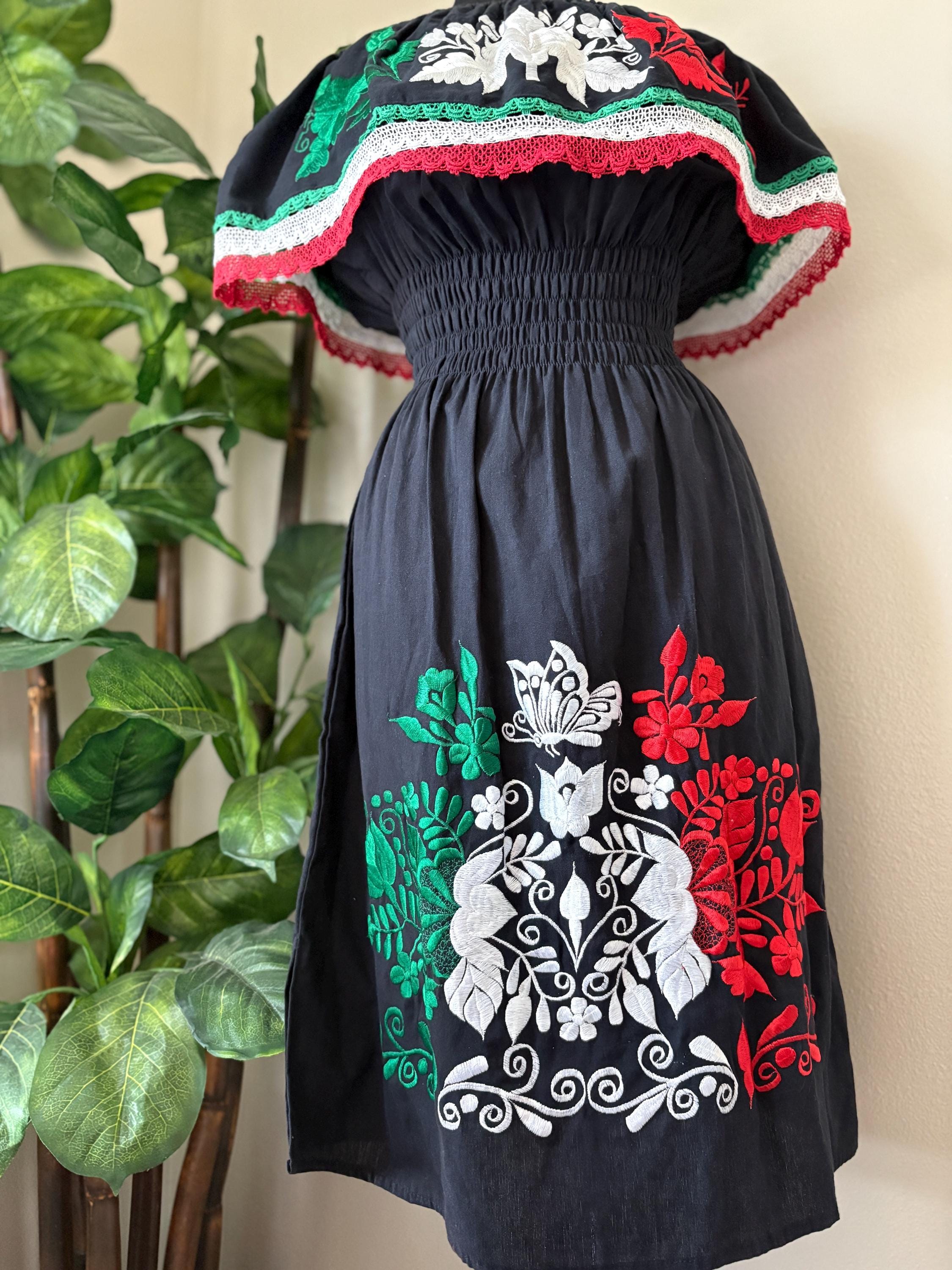 Image of Embroidered Mexican Dress: Off-Shoulder Manta Cotton Fiesta Dress