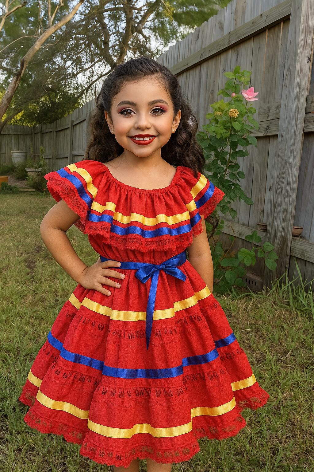 Image of Fiesta Alegría Girl’s Dress – Vibrant Handmade Ribbons Dress for Fiestas, Pageants and Birthdays