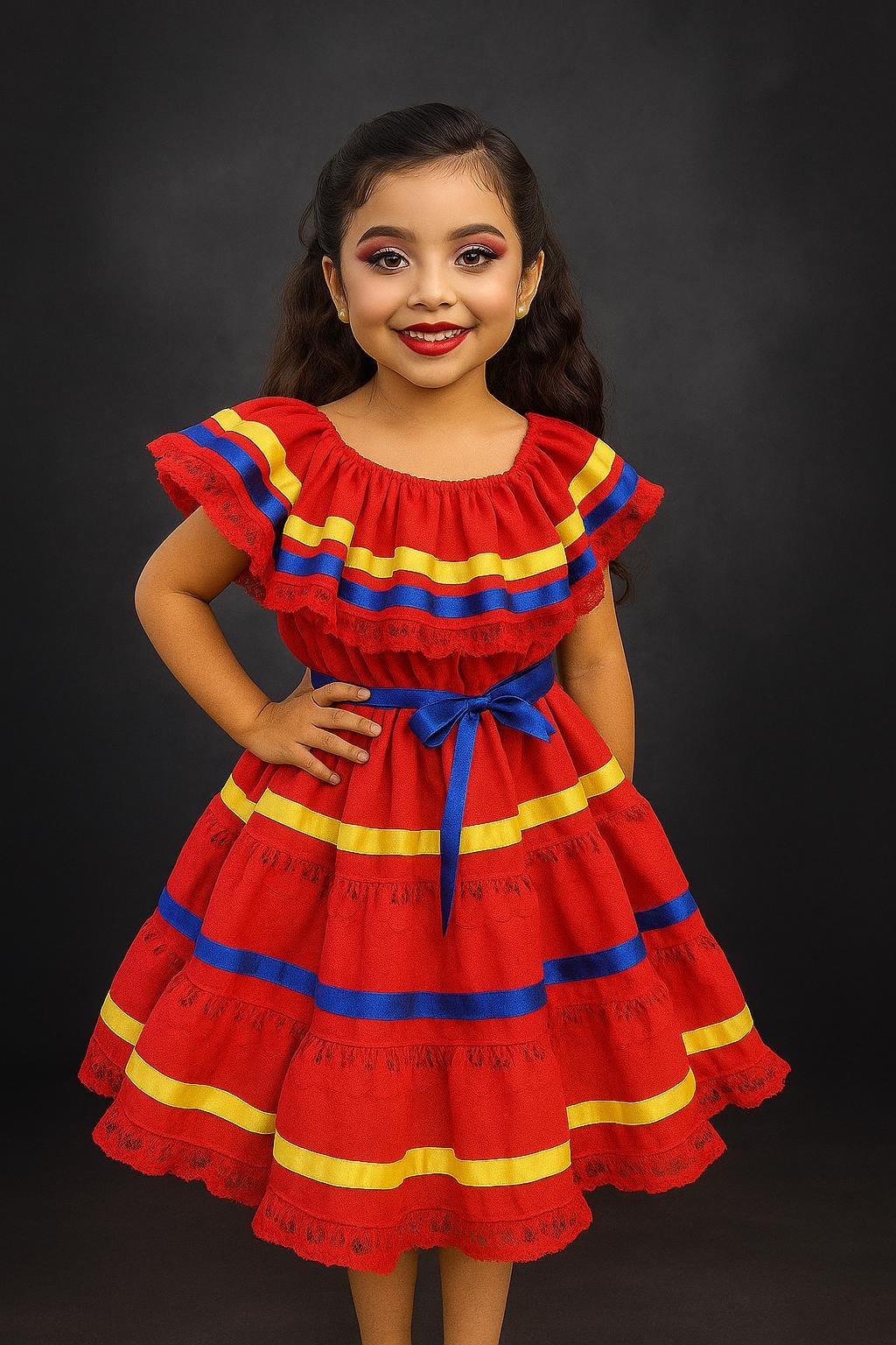 Image of Fiesta Alegría Girl’s Dress – Vibrant Handmade Ribbons Dress for Fiestas, Pageants and Birthdays