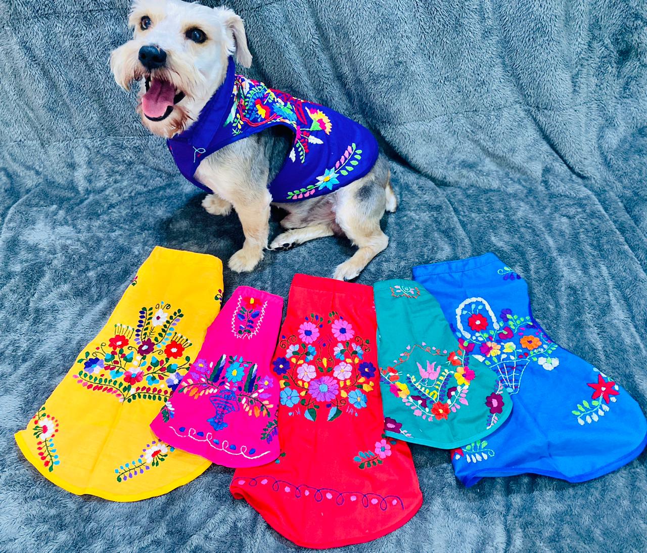 Image of Embroidered Floral Dog Dress: Cape Style Pet Clothing