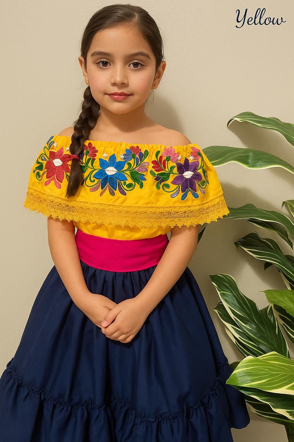 Image of Beautiful Mexican Embroidered Blouse and Skirt Set -Traditional Girls Set - Handmade Authentic Clothing