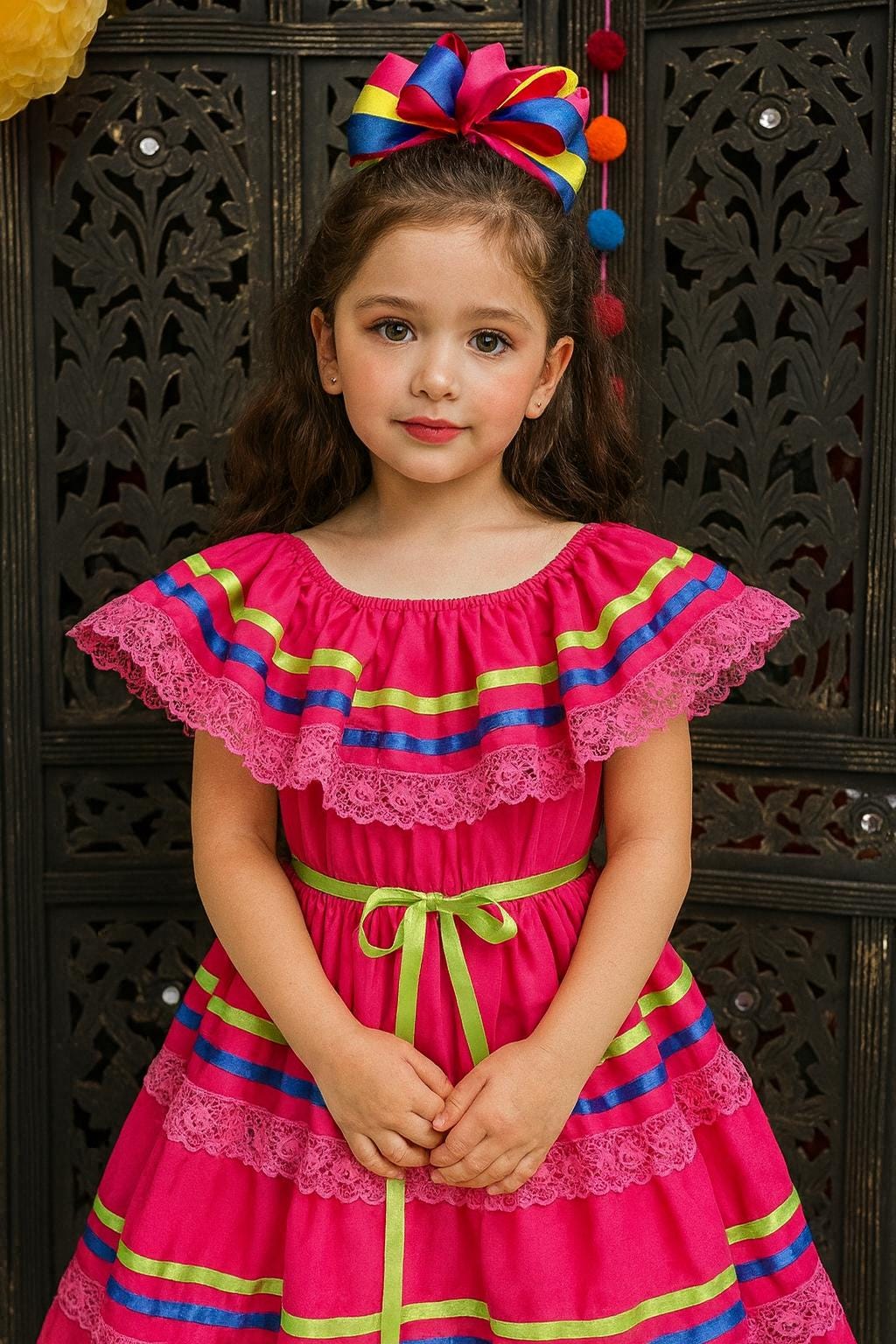 Image of Ready to Ship Fiesta Dress - Girls Halloween Costume - Handmade Mexican Dress