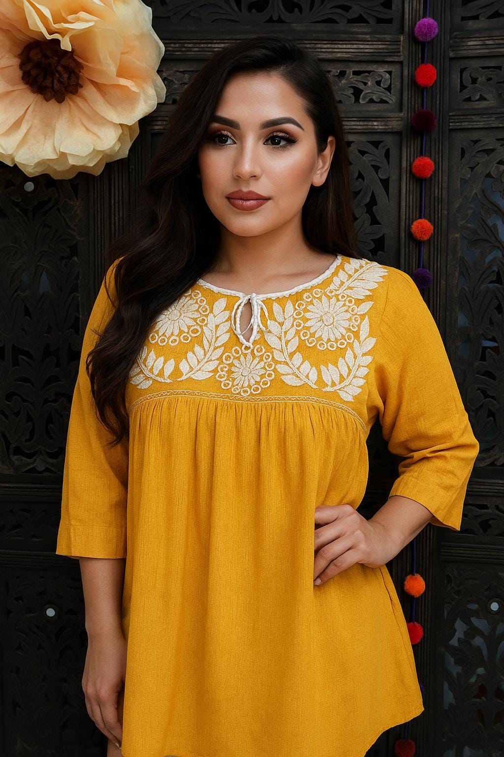 Image of Trendy Hand Embroidered Blouse - Mexican Embroidered Blouse - Floral Designs - Medium