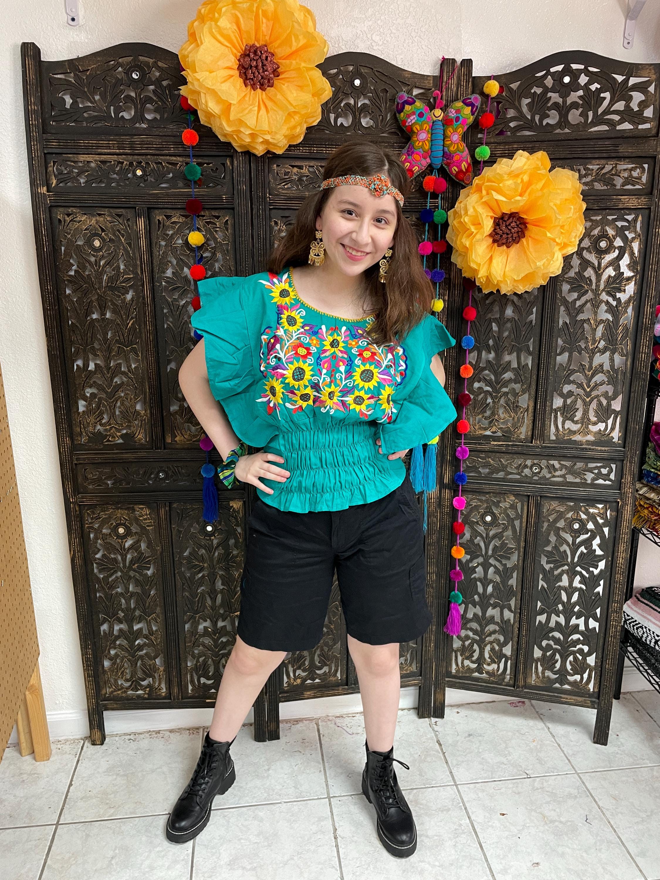 Image of Beautiful Trendy Mexican Style Blouse - Artisan Made Embroidered Blouse - Floral Design Blouse