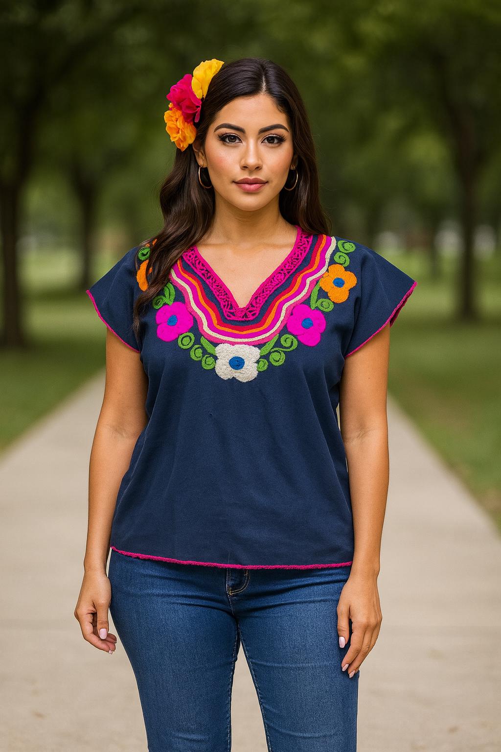 Image of Beautiful Hand Embroidered Floral Blouse - Handmade Artisanal Blouse