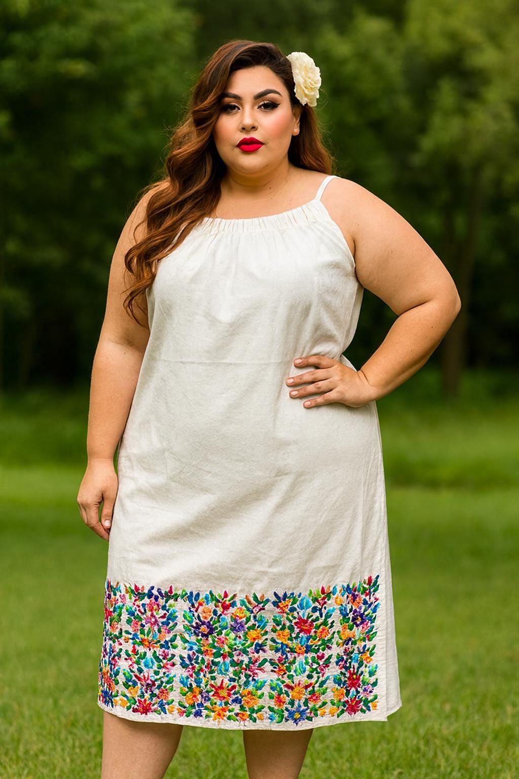 Image of Plus Size Embroidered Mexican Halter Dress - Handmade Artisanal Dress