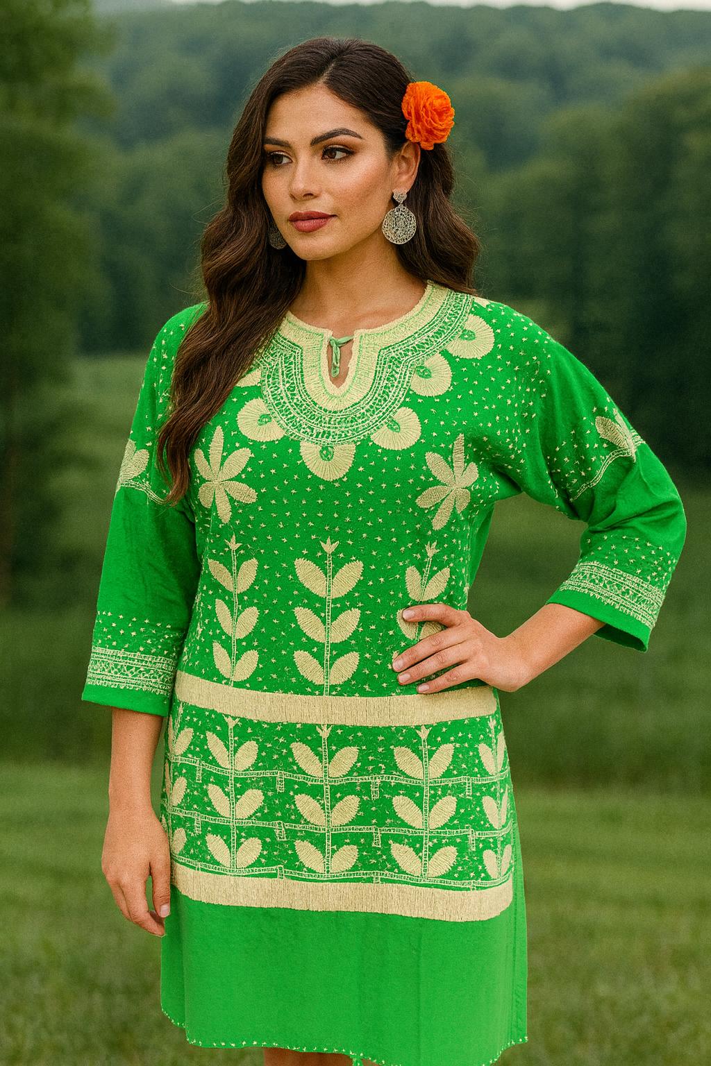 Gorgeous Floral Hand Embroidered Dress - Mexican Embroidered Dress - Floral Designs - M/L