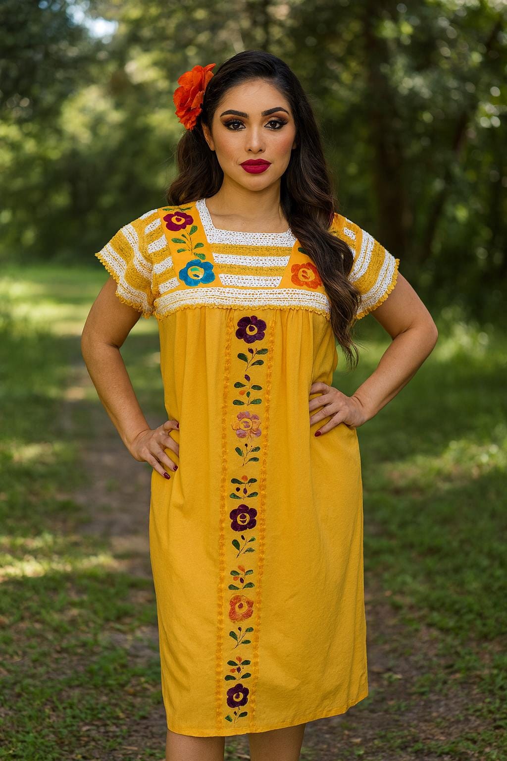 Image of Puebla, Mexican Embroidered Dress - Traditional Artisanal Dress
