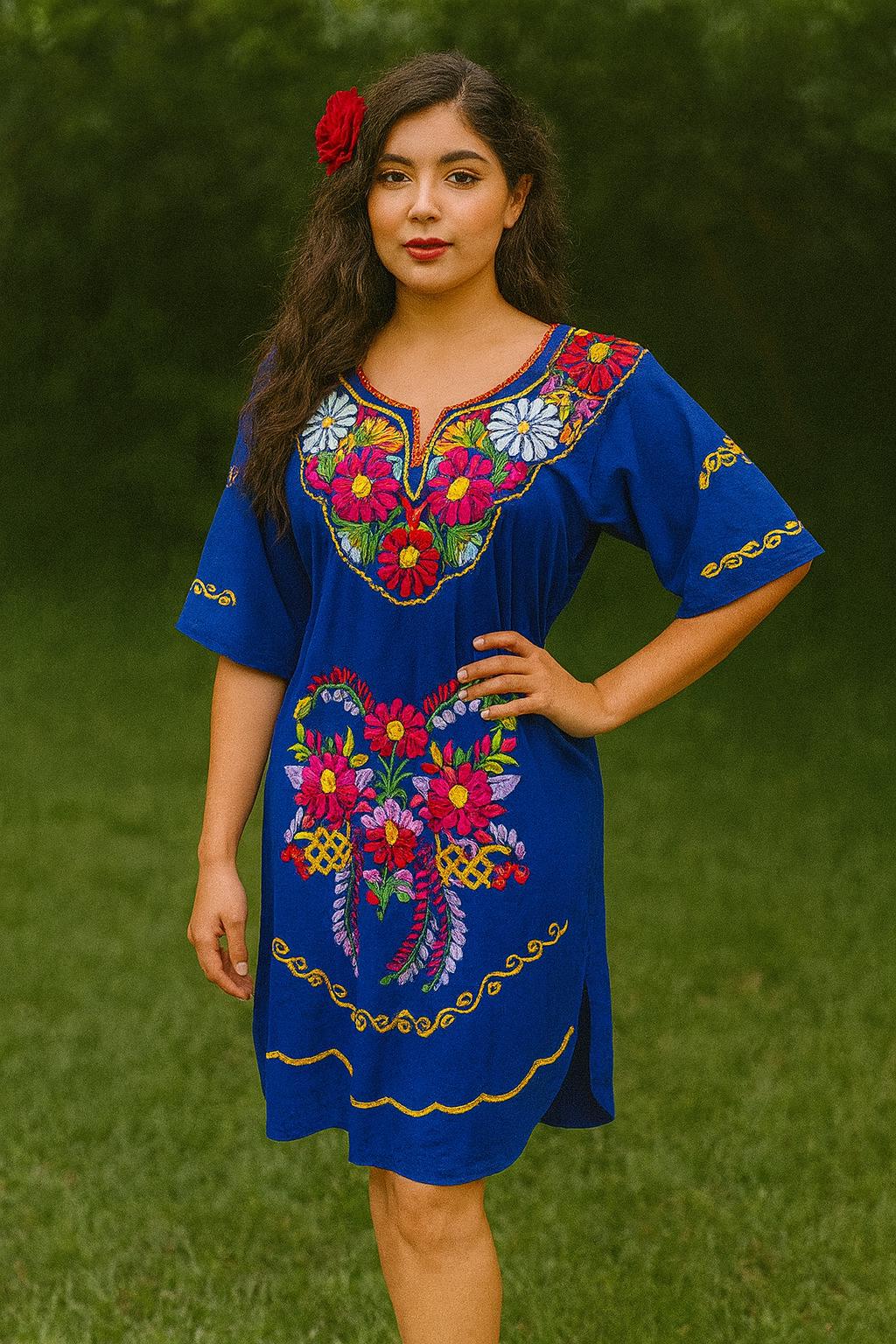 Image of Gorgeous Hand Embroidered Dress - Mexican Embroidered Dress - Floral Designs - LARGE