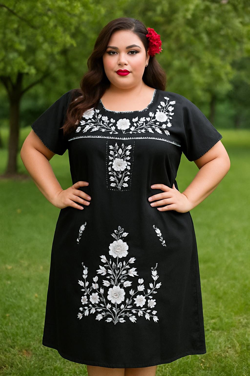 Image of Beautiful Traditional Mexican Hand Embroidered Dress - Artisanal Dress from Puebla, Mexico - Medium