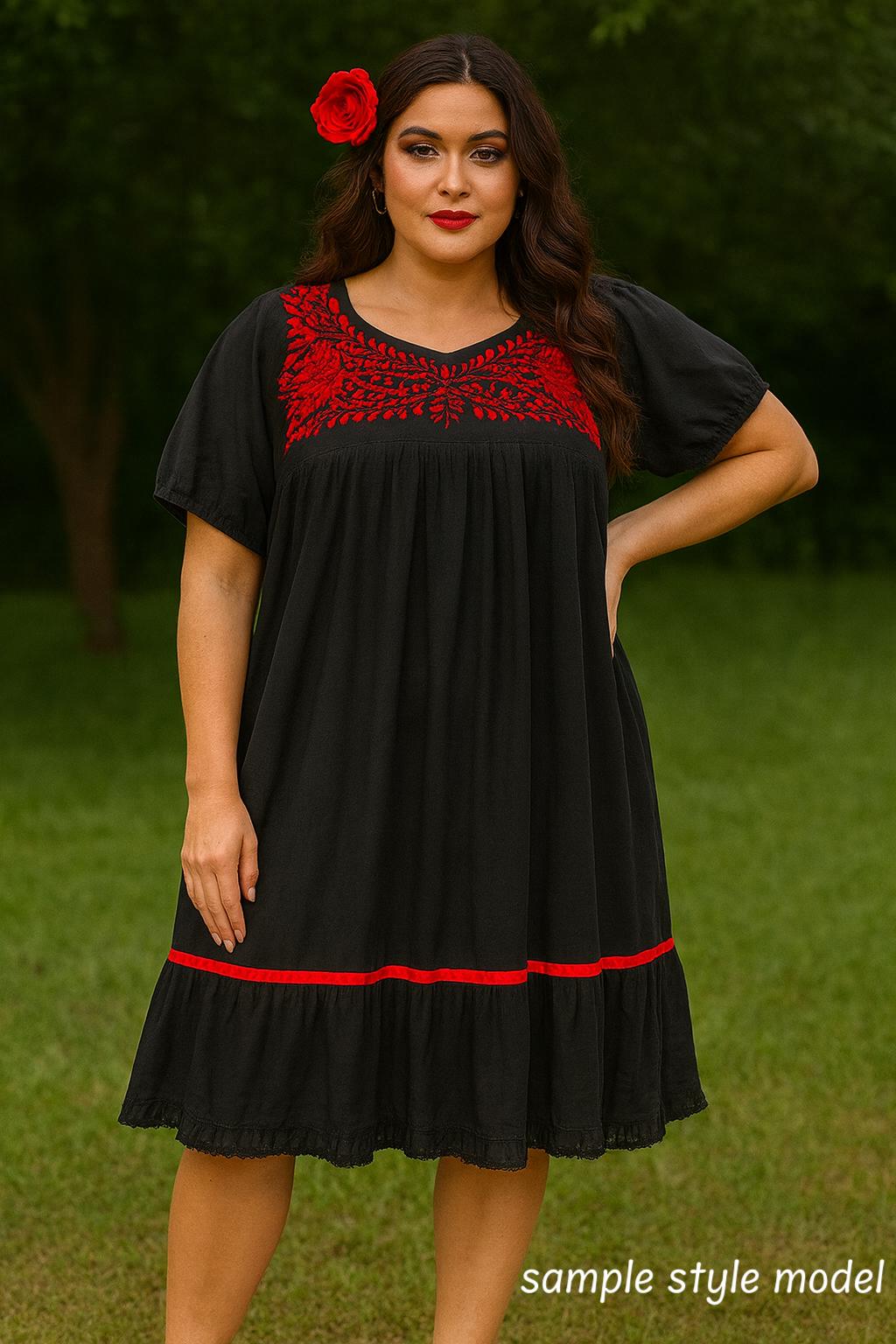 Beautiful Handmade Mexican Embroidered Dress - Loose Fit Dress - Large/Xlarge