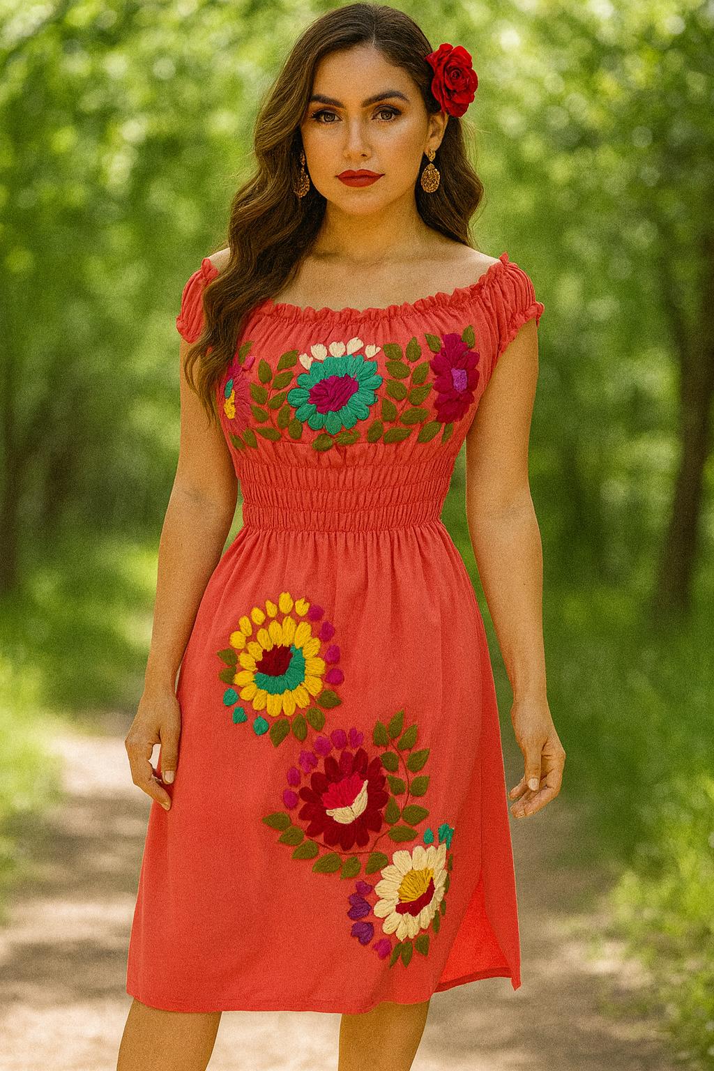 Image of Beautiful Embroidered Sun Dress - Artisanal Embroidered Summer Dress