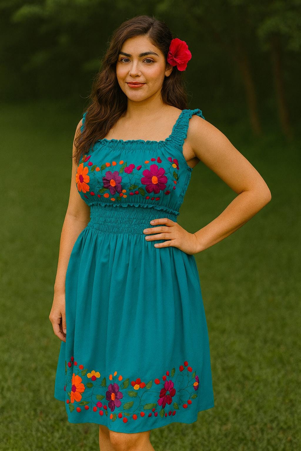 Image of Beautiful Embroidered Sun Dress - Artisanal Embroidered Summer Dress
