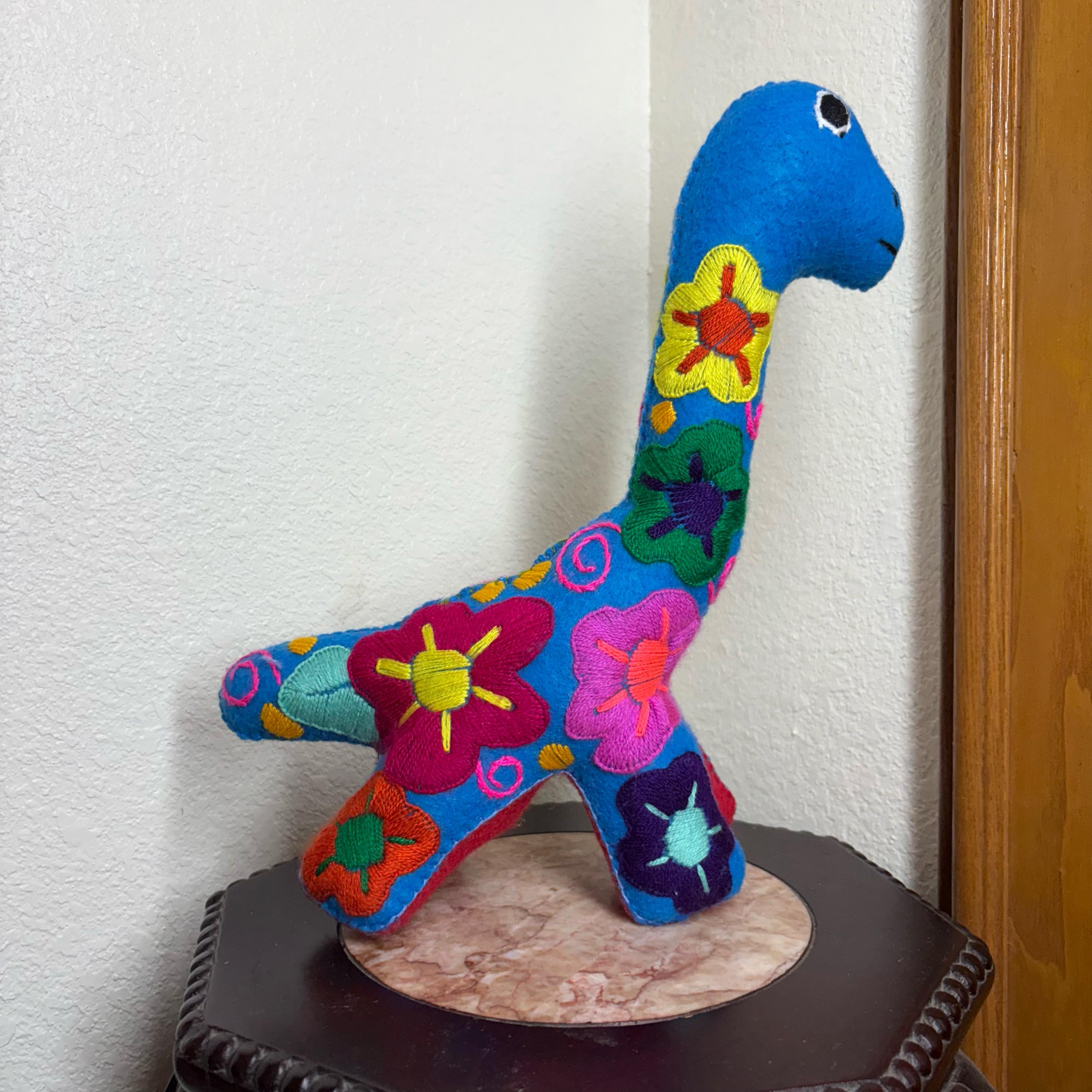 Image of Hand Embroidered Stuffed Dinosaur: Artisanal Felt Dino Toy/Decor