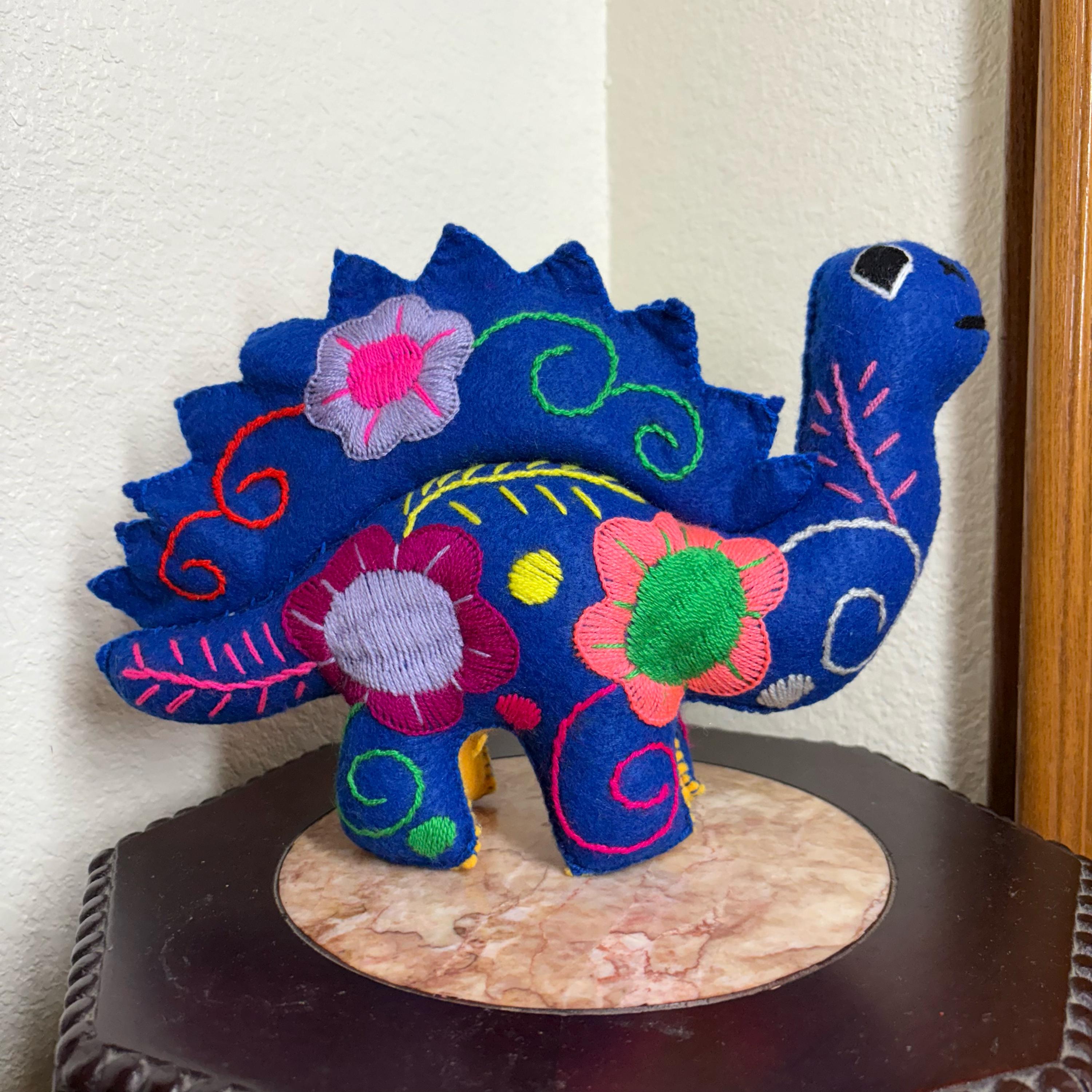 Image of Hand Embroidered Stuffed Dinosaur: Artisanal Felt Dino Toy/Decor