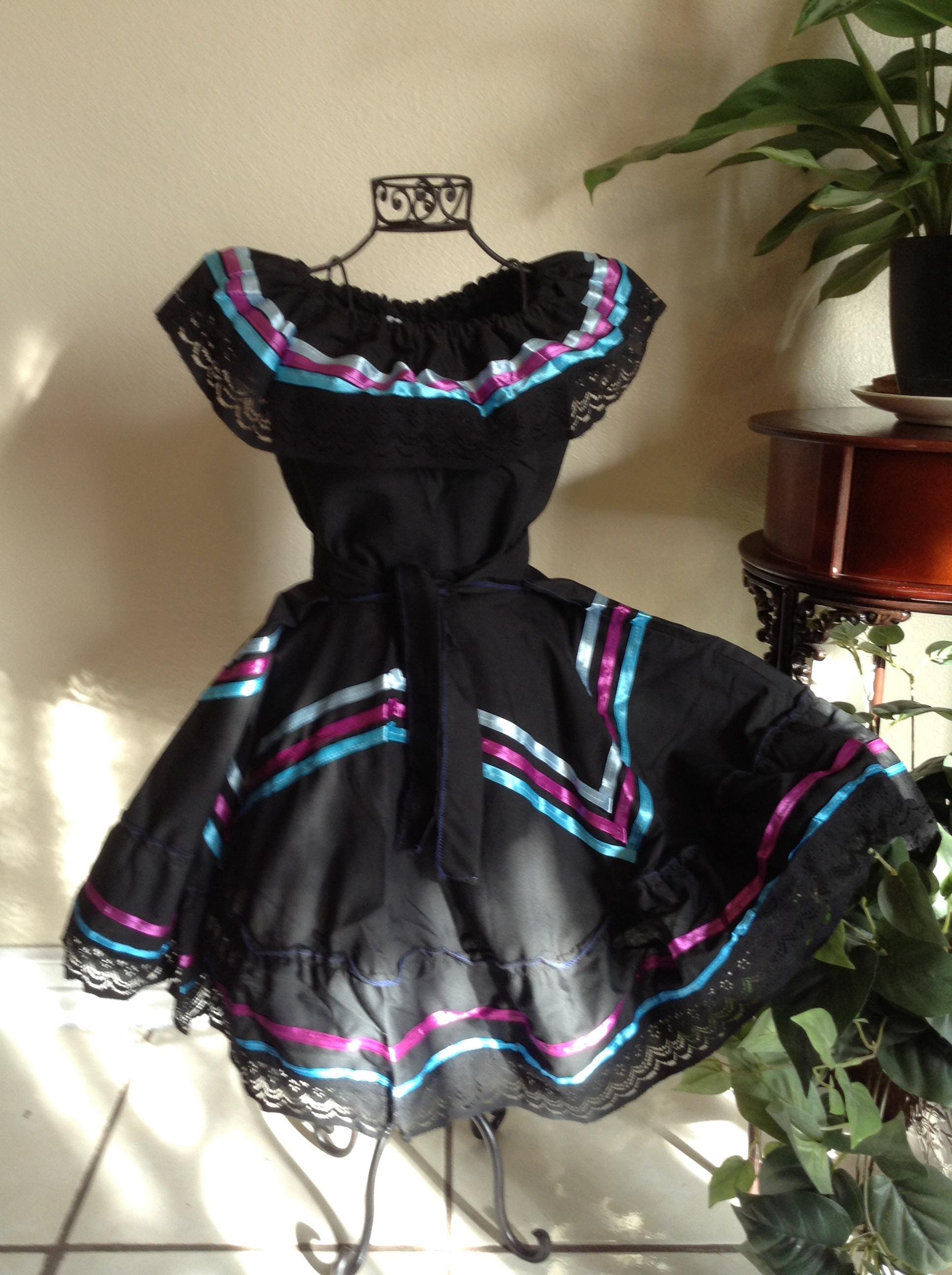 Gorgeous Black “Estrella” Jalisco Dress – Short Style with Satin Star Design