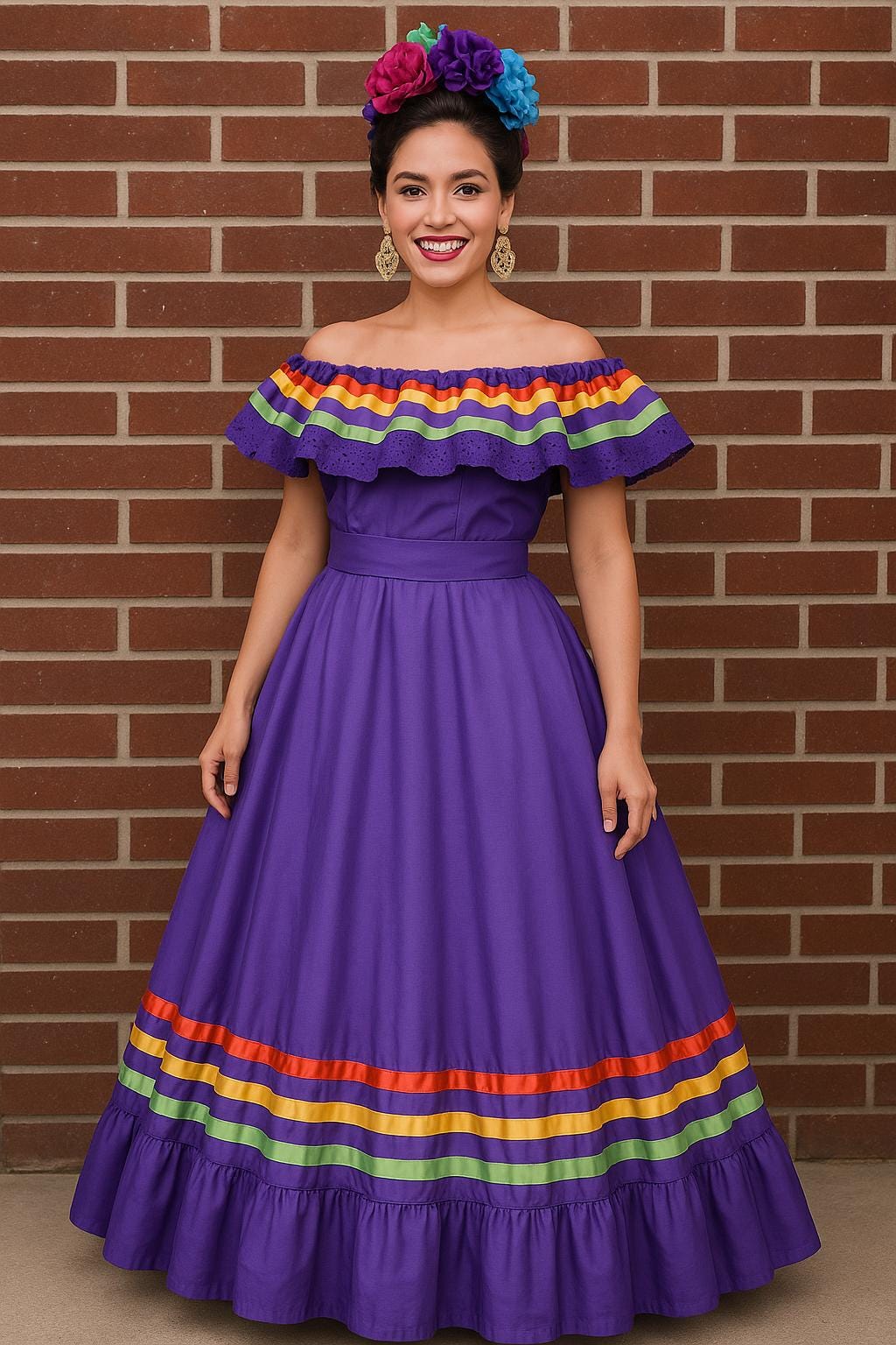 Image of Gorgeous Folkloric Outfit, perfect for Fiesta, Dance, Festivals, Pageants, Quinceañeras and Cultural events