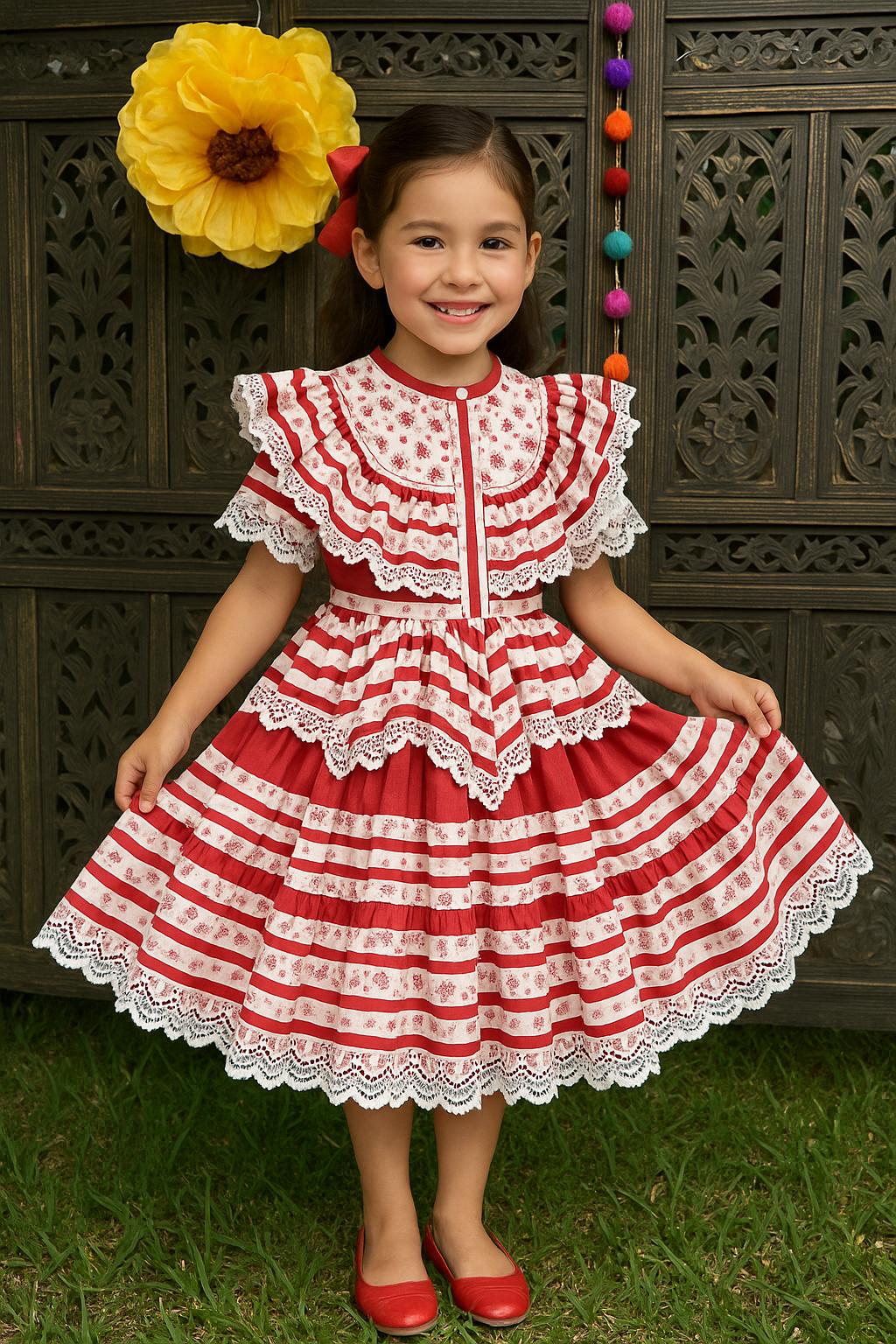 Image of Ready to Ship Elegant Rosie Fiesta Dress - Girls Halloween Costume - Handmade Mexican Dress