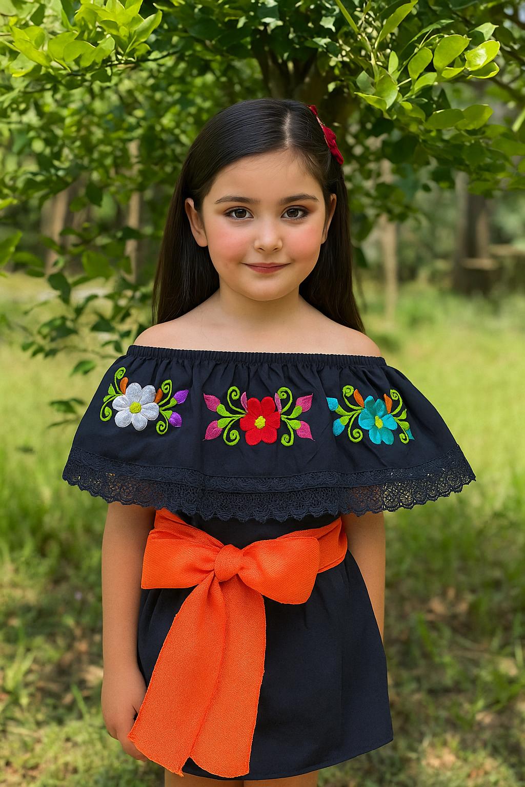 Authentic Girls Puebla Blouse - Kids Mexican Blouse - Artisanal Blouse
