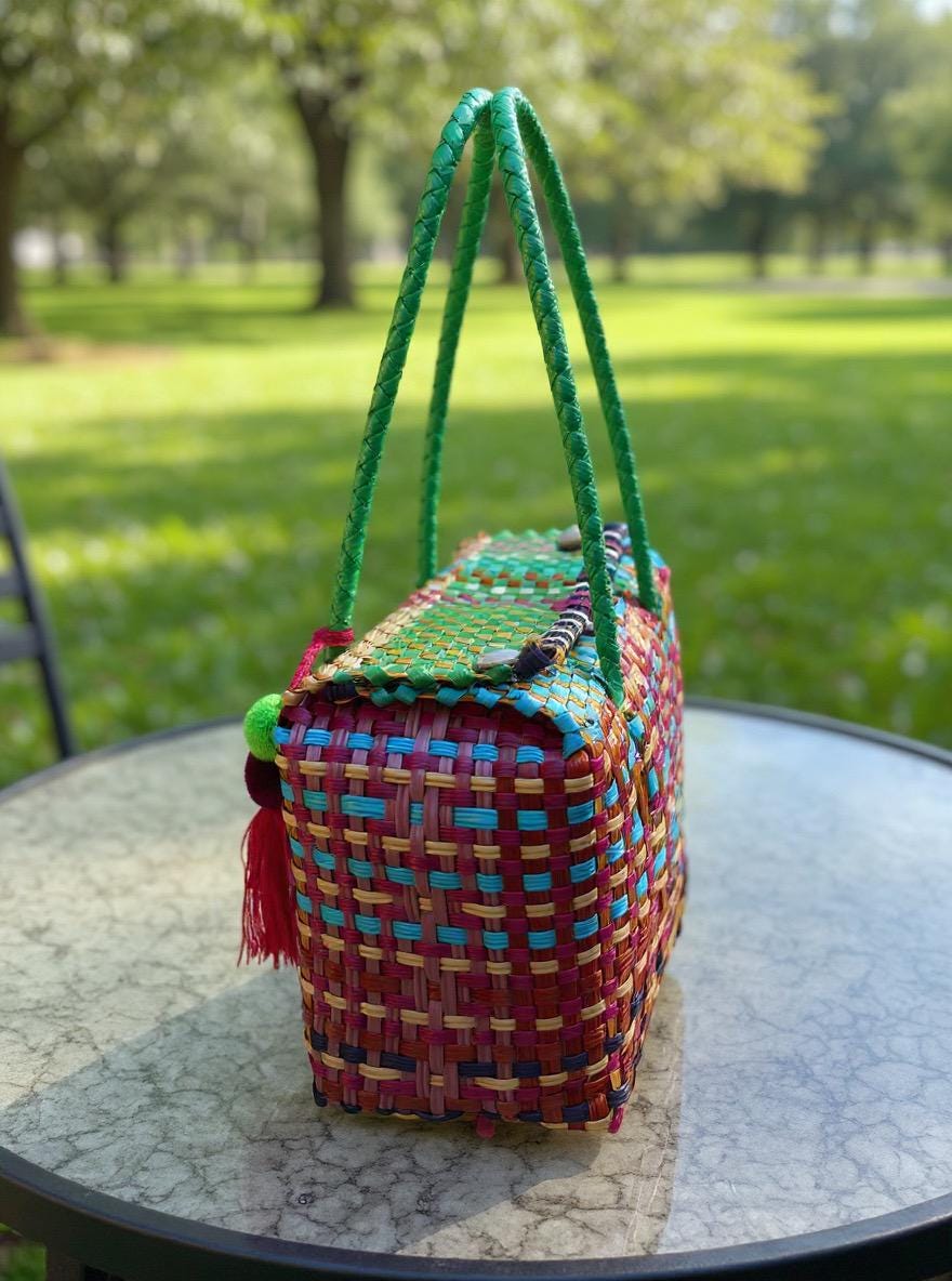 Super Cute Handwoven Recycled top handle Bag - Artisan Made Purse from Chiapas, Mexico