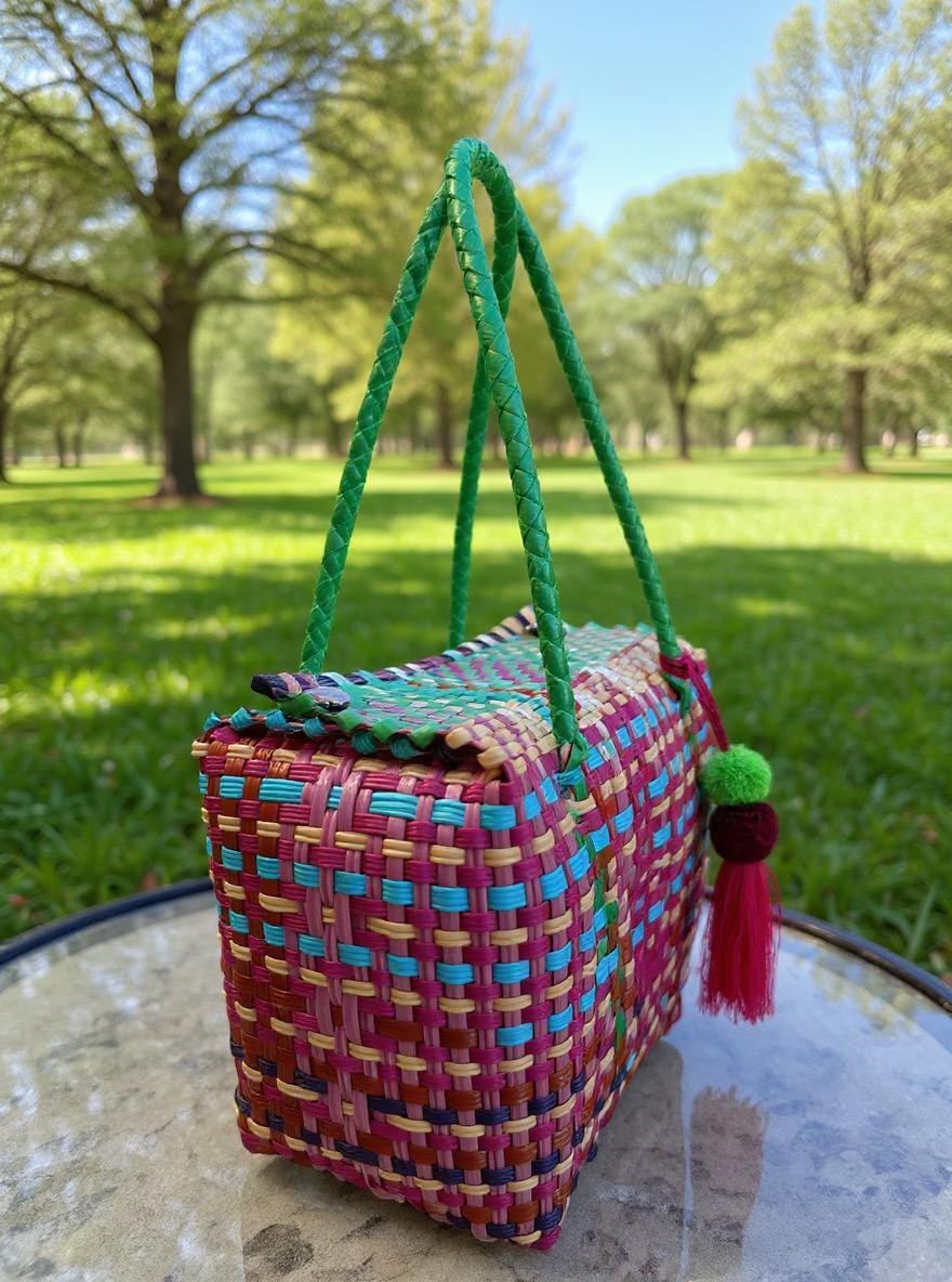Super Cute Handwoven Recycled top handle Bag - Artisan Made Purse from Chiapas, Mexico