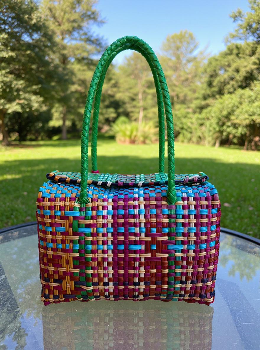 Image of Super Cute Handwoven Recycled top handle Bag - Artisan Made Purse from Chiapas, Mexico