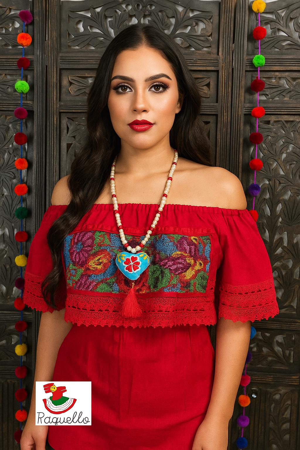 Image of Shoulder Cross-stitched Floral Design Blouse - Artisanal Flower Blouse