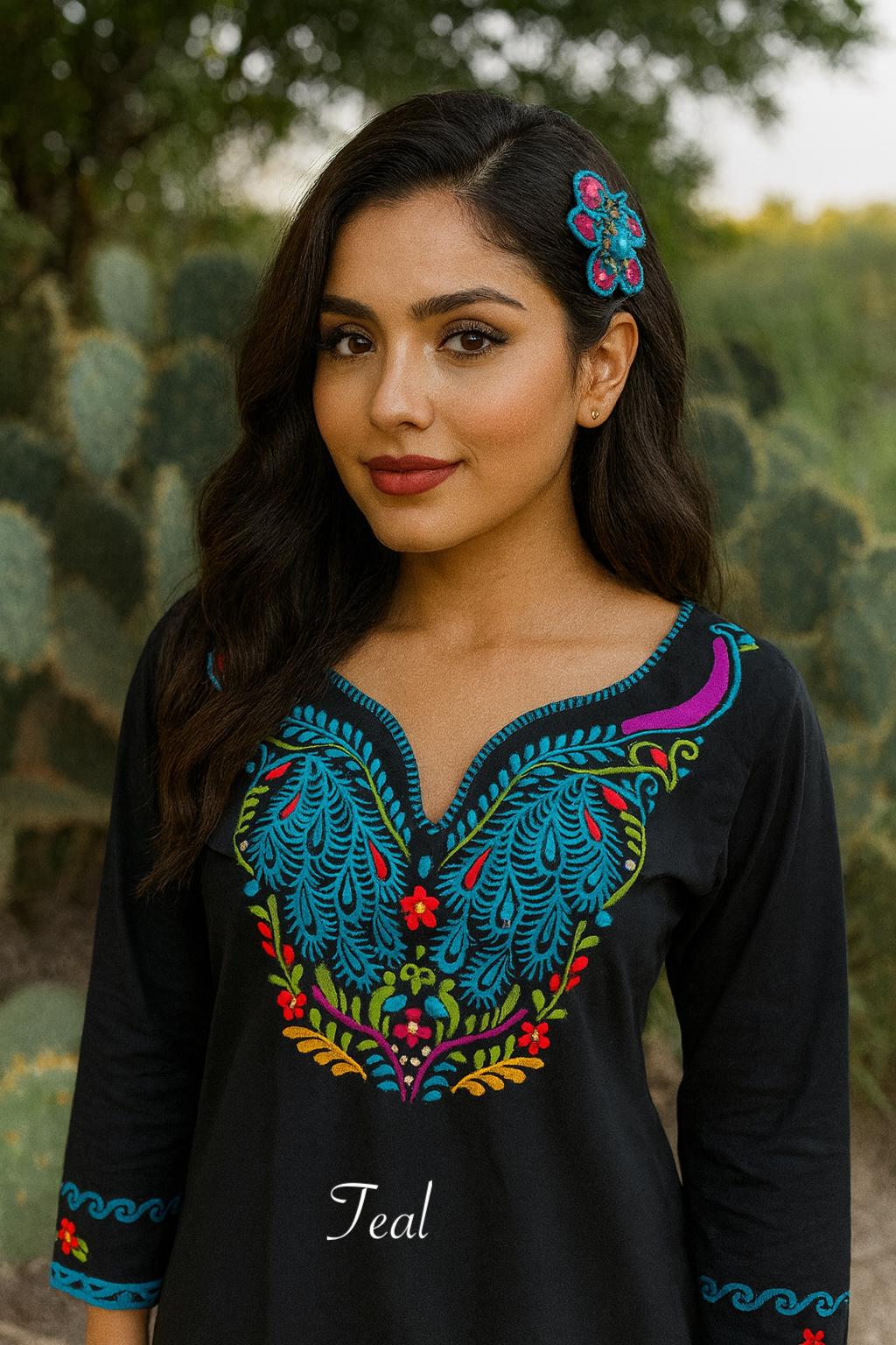 Image of Beautiful Peacock Embroidered Blouse - Handmade Artisanal Blouse - Size SMALL