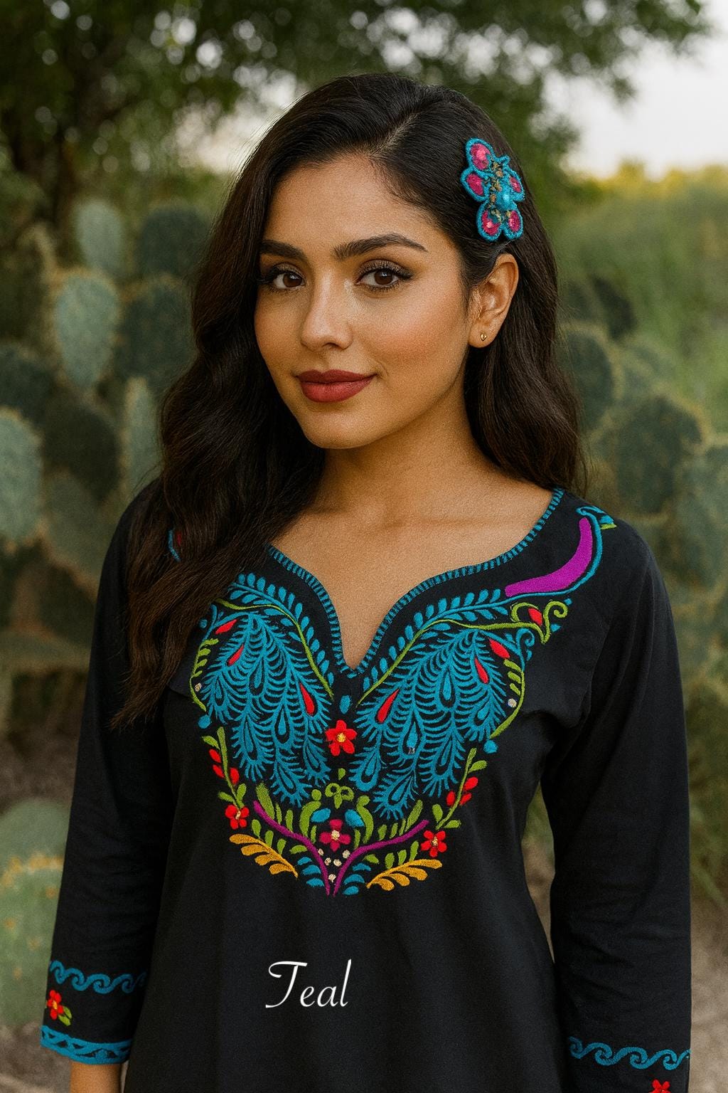 Image of Beautiful Peacock Embroidered Blouse - Handmade Artisanal Blouse - Size SMALL