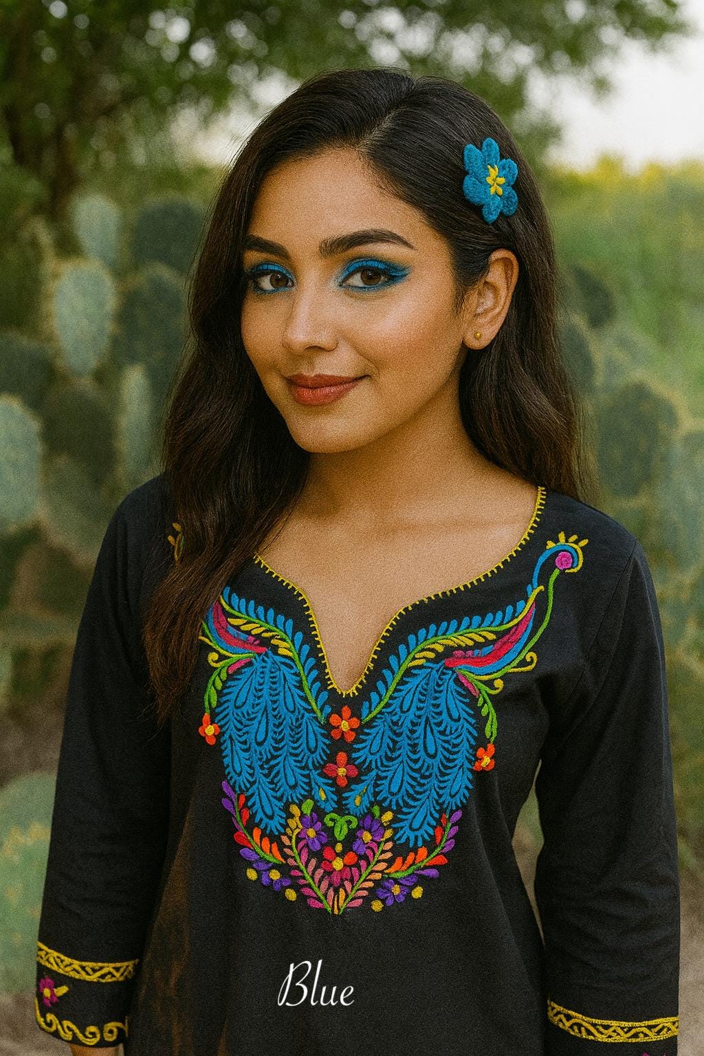 Image of Beautiful Peacock Embroidered Blouse - Handmade Artisanal Blouse - Size SMALL