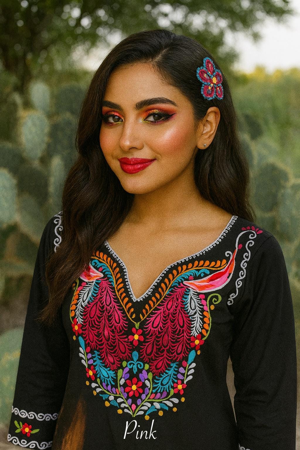 Image of Beautiful Peacock Embroidered Blouse - Handmade Artisanal Blouse - Size SMALL