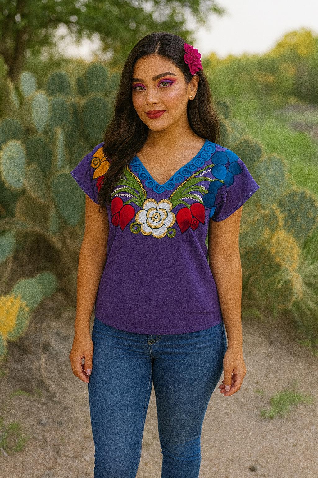 Beautiful Hand Embroidered Rainbow Blouse - Mexican Embroidery - Handmade Blouse from Chiapas, Mexico