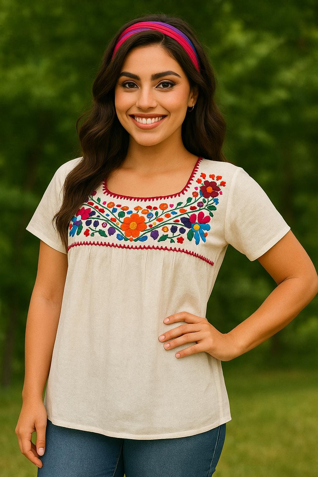 Image of Precious Handmade Embroidered Blouse - Artisan Made - Embroidered Floral Blouse