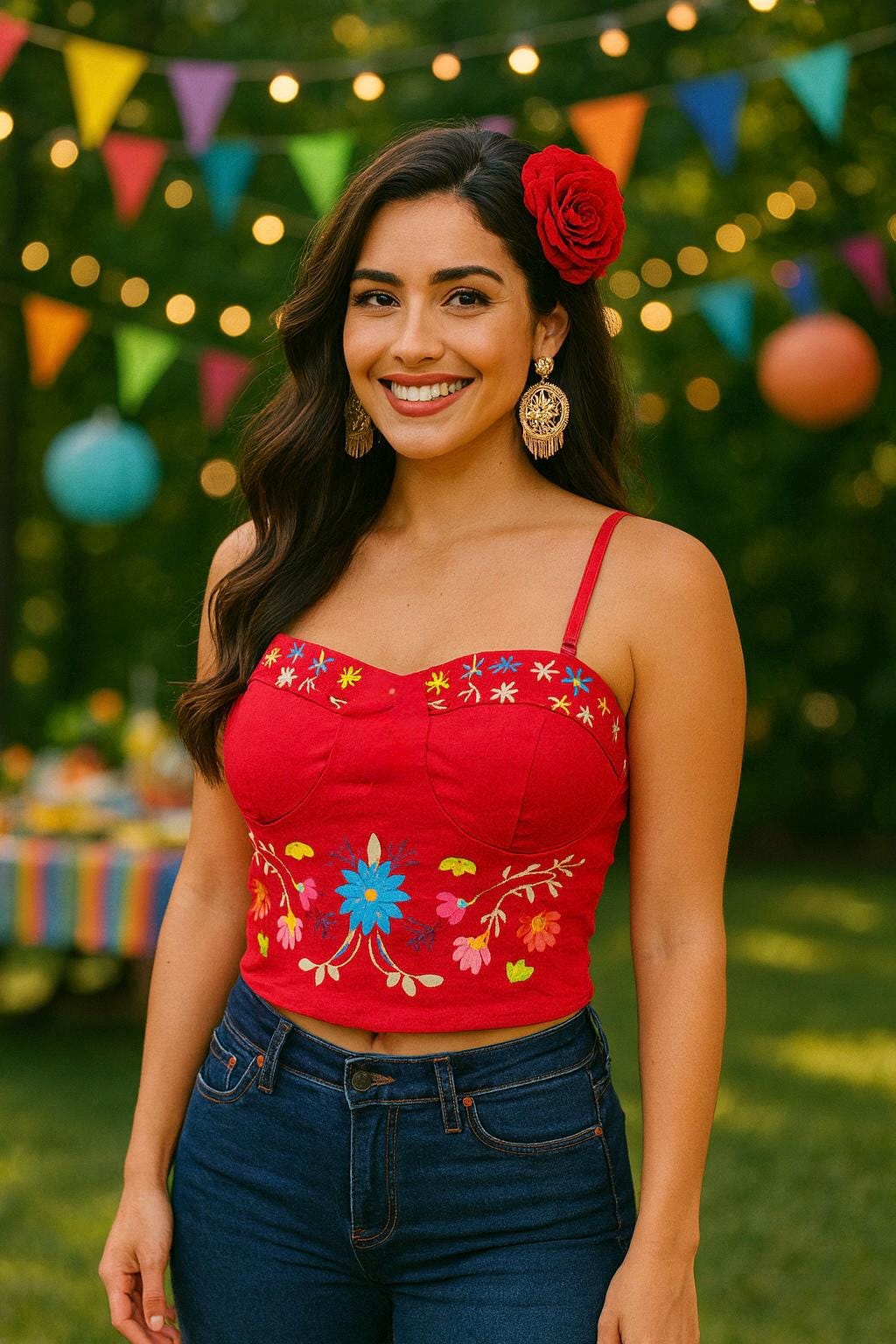 Image of Summertime Mexican Halter Blouses - Artisan Made Embroidered Blouses - Floral Halter Blouse